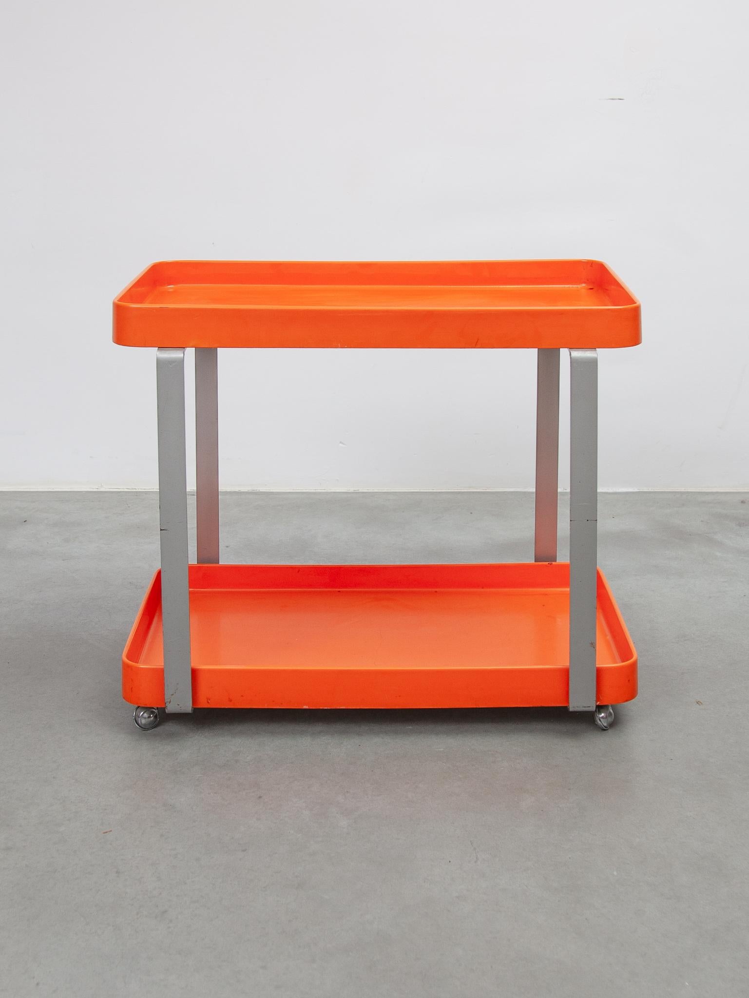 Mid-20th Century Trolley, Serving Barcart, Spage Age, Orange and Silver For Sale