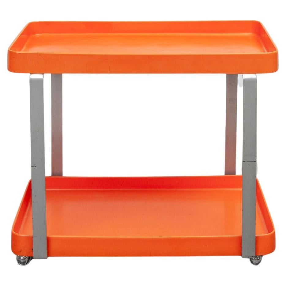 Trolley, Serving Barcart, Spage Age, Orange and Silver For Sale