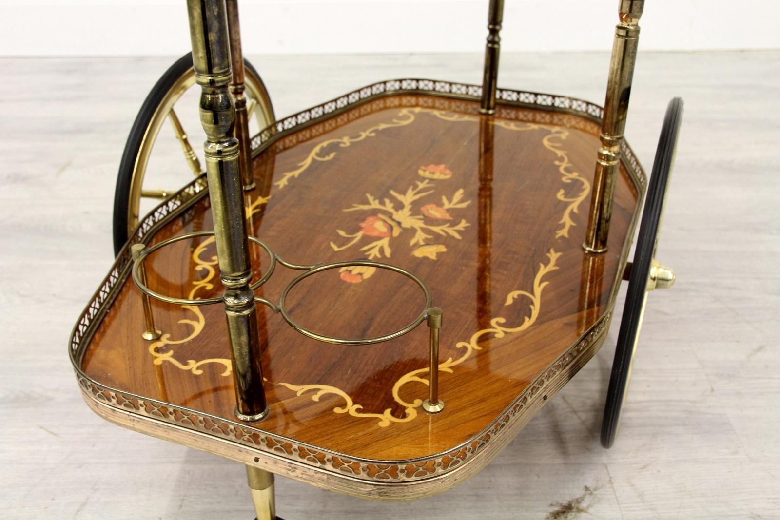 Late 20th Century Trolley Table Side Table Trolley Bar Gold Inlaid Tea For Sale