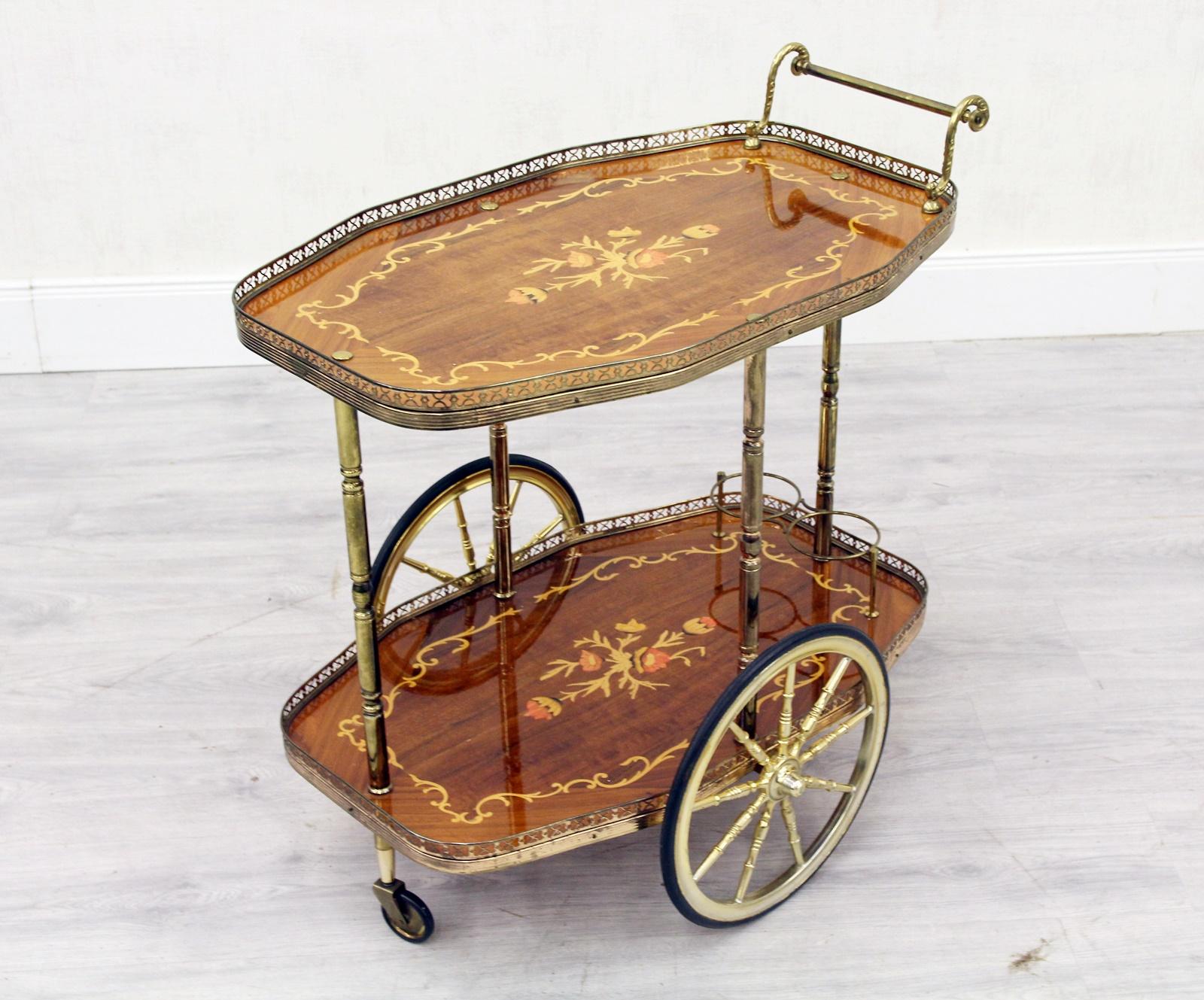 Trolley Table Side Table Trolley Bar Gold Inlaid Tea For Sale 3
