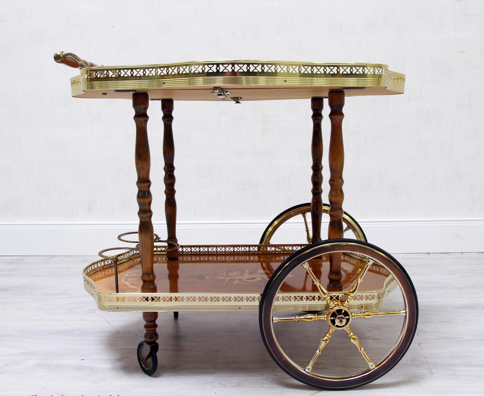 20th Century Trolley Table Side Table Trolley Bar Gold Inlaid Tea