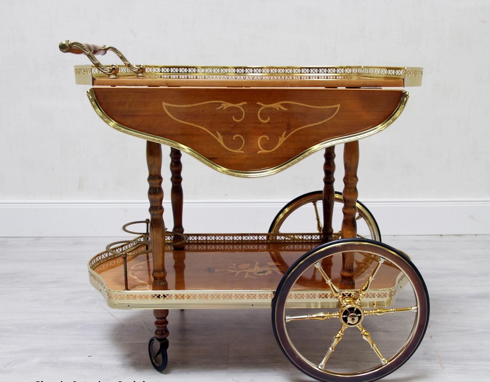 Lacquer Trolley Table Side Table Trolley Bar Gold Inlaid Tea