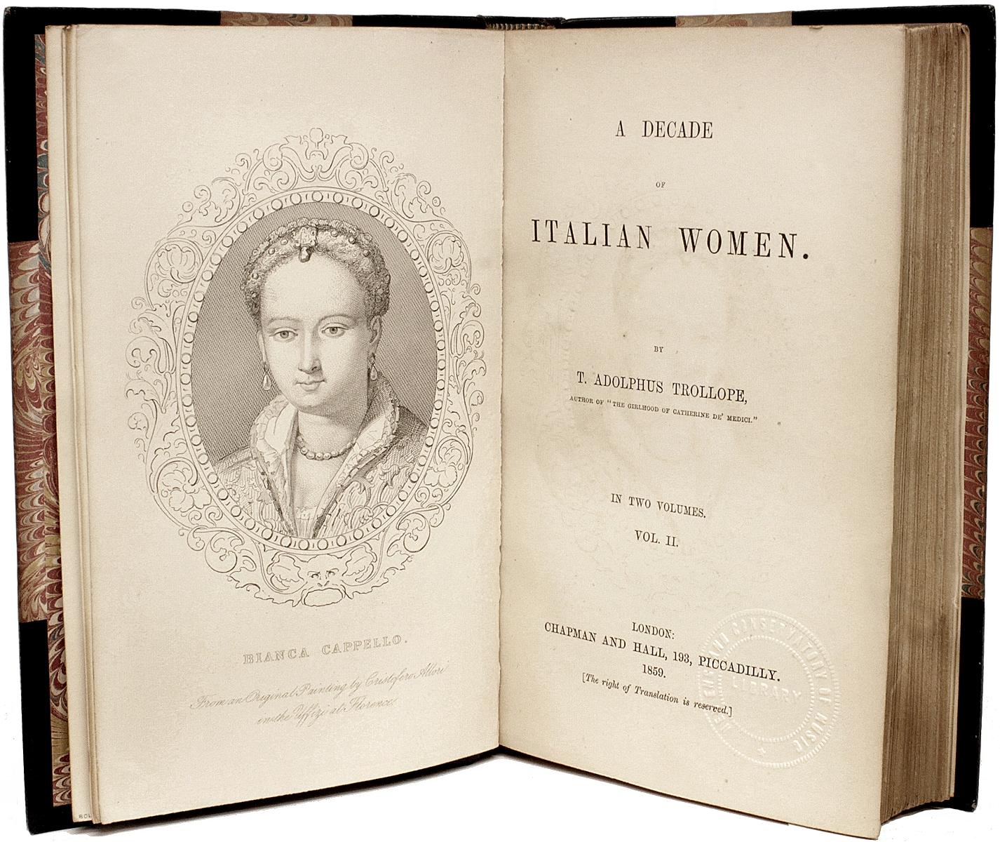 Trollope, A Decade of Italian Women, First Edition, 2 Vols. 1859 Leather Bound! In Good Condition For Sale In Hillsborough, NJ
