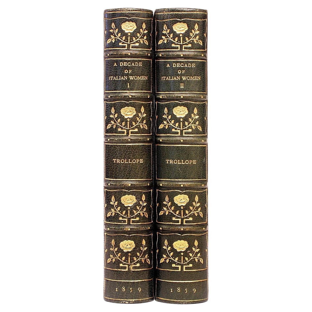 Trollope, A Decade of Italian Women, Erstausgabe, 2 Bände. 1859 in Leder gebunden!
