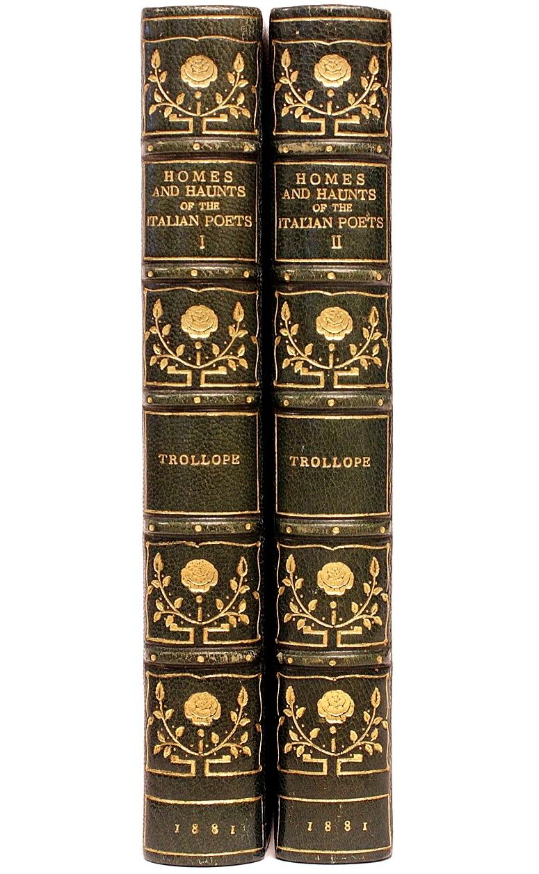 AUTHOR: TROLLOPE, Frances Eleanor & T. Adolphus. 

TITLE: The Home and Haunts of The Italian Poets.

PUBLISHER: London: Chapman & Hall, Ltd., 1881.

DESCRIPTION: FIRST EDITION. 2 vols., 7-5/8