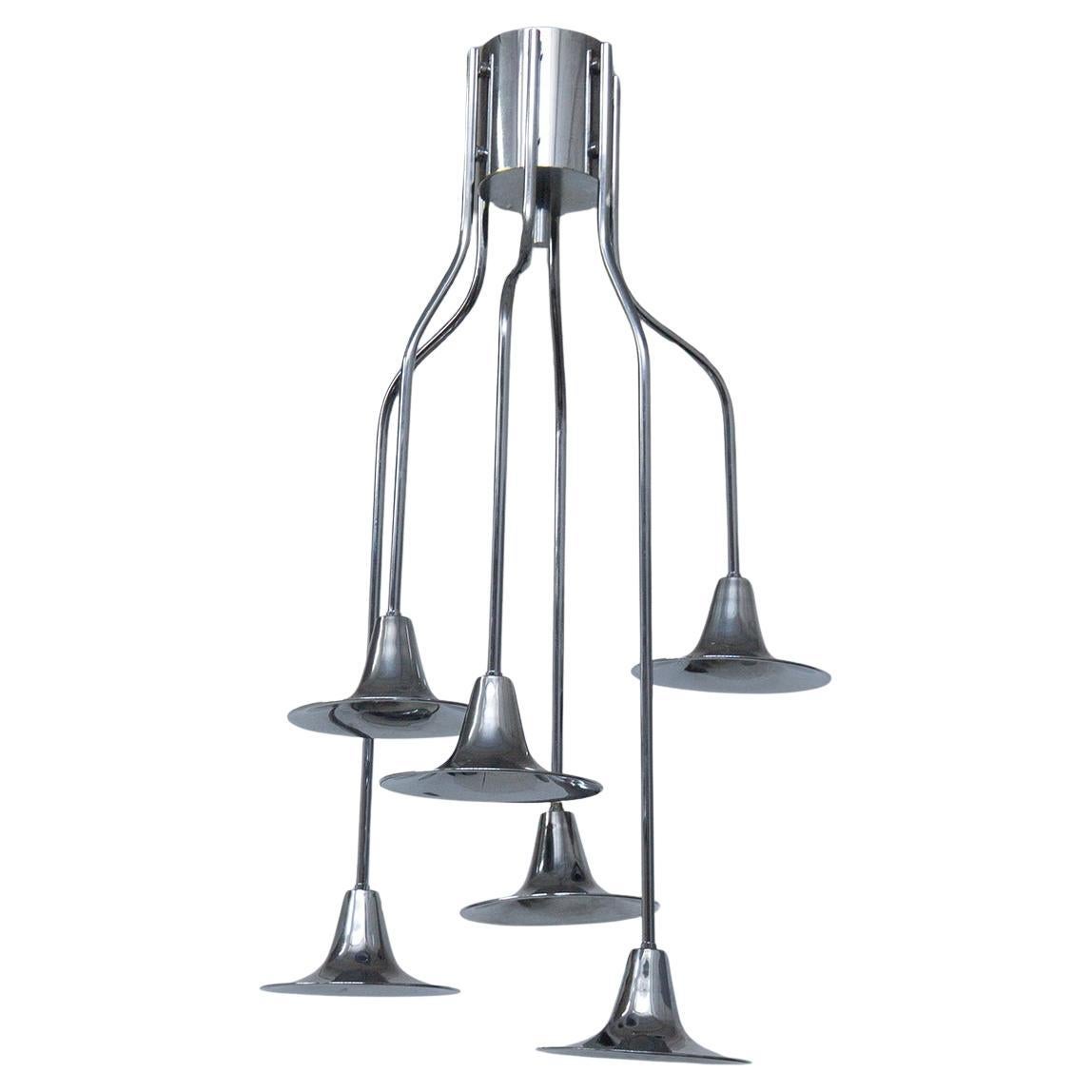 “Tromba” Chandelier by Goffredo Reggiani 6 Lights, Space Age in vendita