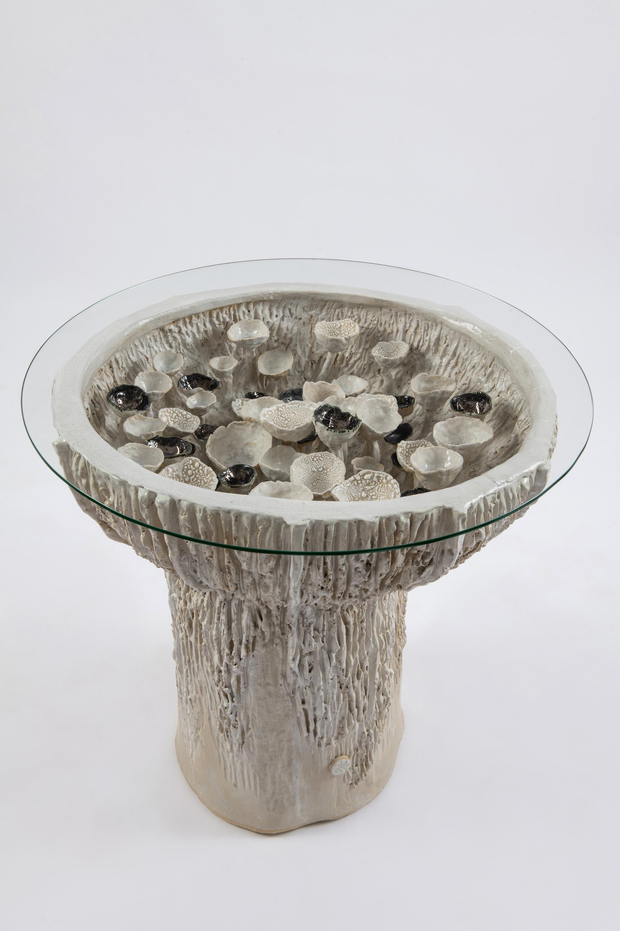 Contemporary Trombetta Table in Glazed Ceramic and Stoneware by Trish DeMasi For Sale