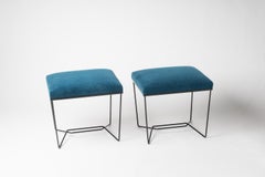 "Trombone" Black Enamel & Blue Mohair Benches by Facto Atelier, France, 2020