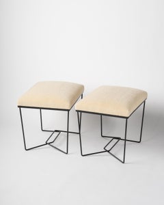 "Trombone" Black Enamel & Creme Mohair Benches by Facto Atelier, France, 2020