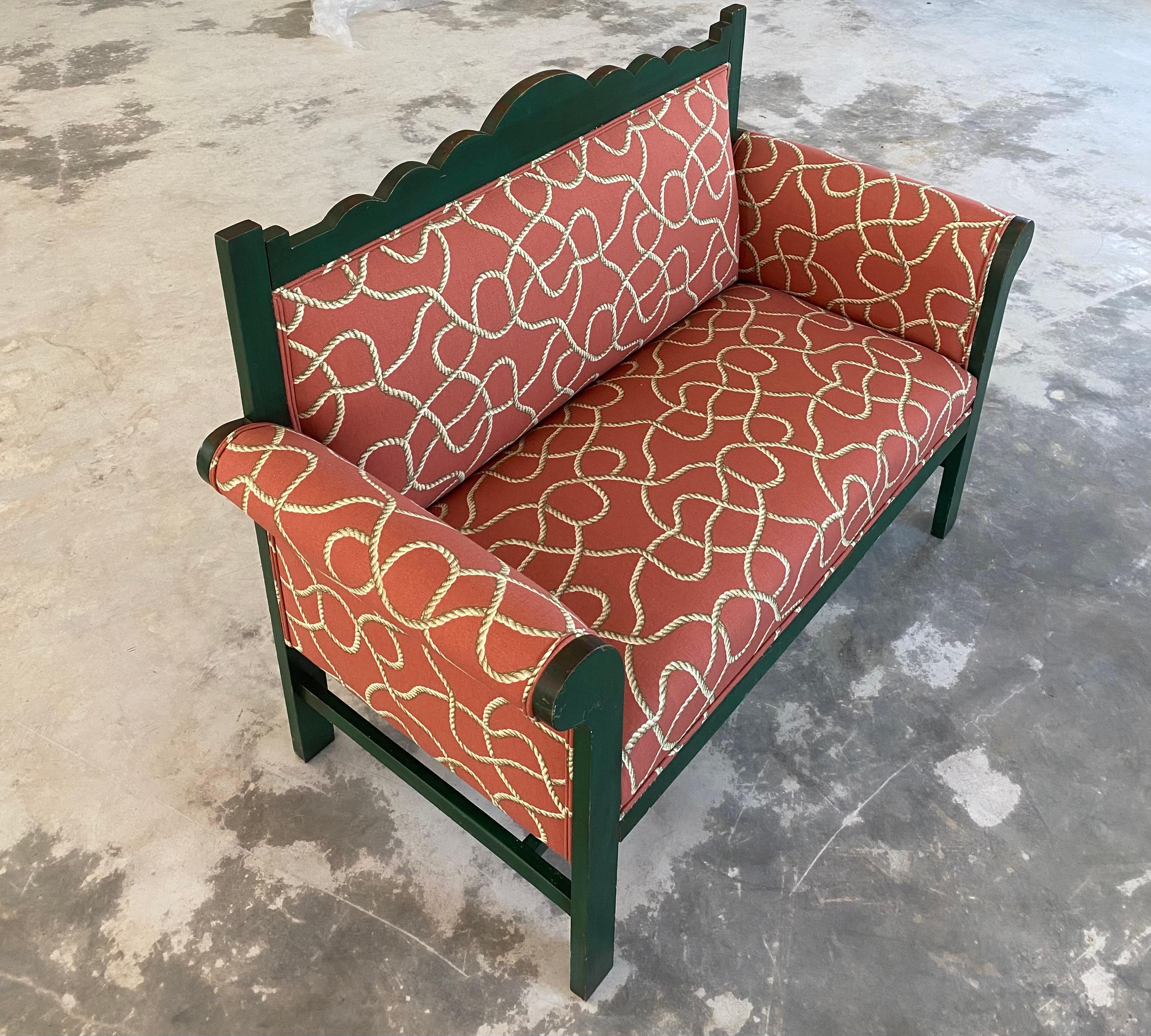 Hand-Crafted Tromp l'Œil Surrealist-Style Folk Art Settee Bench For Sale