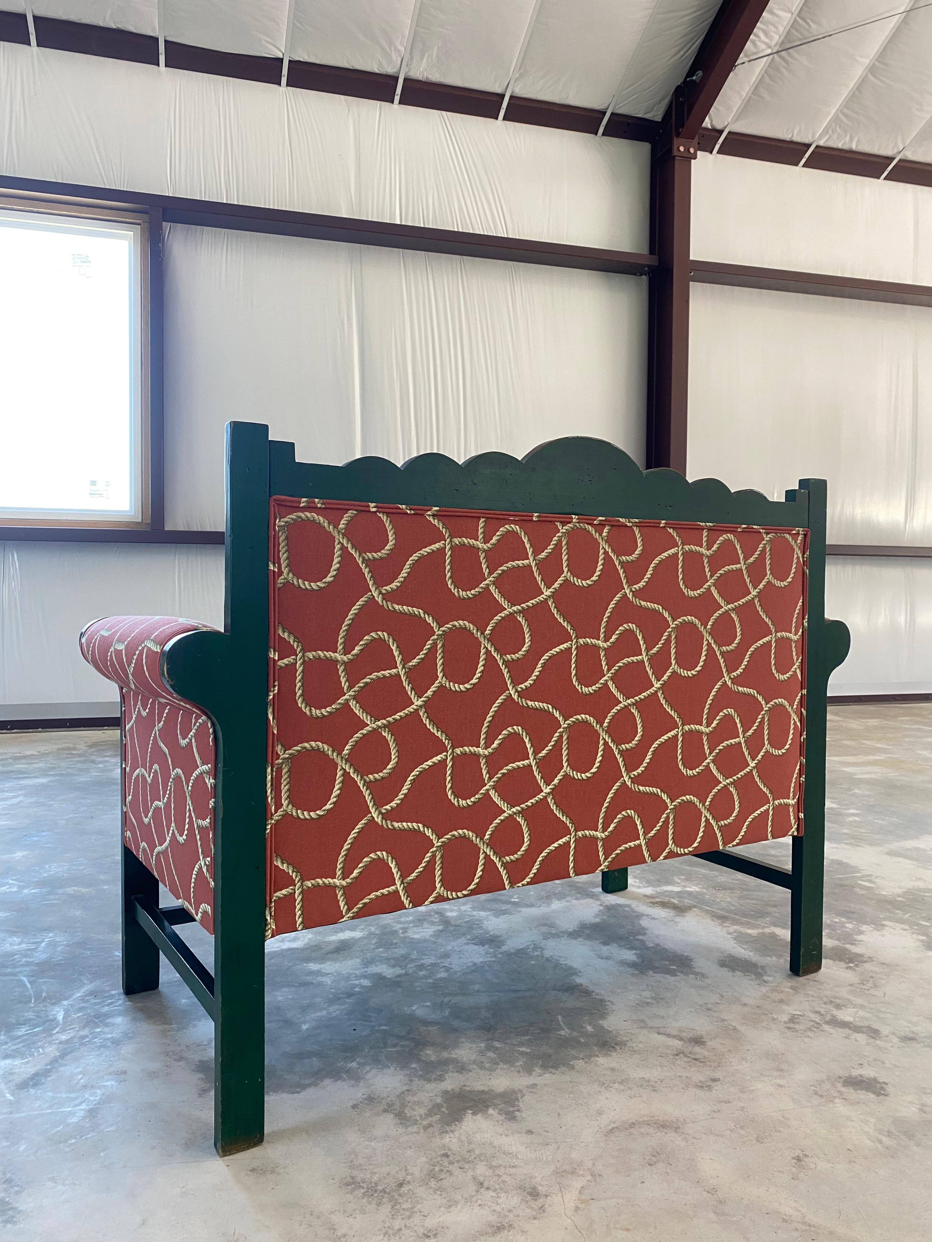 Textile Tromp l'Œil Surrealist-Style Folk Art Settee Bench For Sale