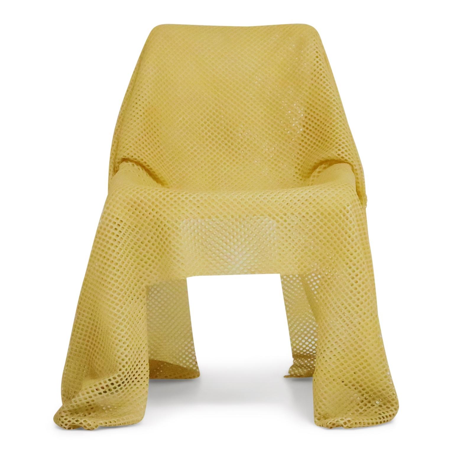 This piece of functional art is, believe it or not, usable as a chair. This wild Tromp L'oeil chair is constructed from a sheet of fabric folded into the form of a chair and reinforced with resin to create a usable form. 

This Postmodern optical