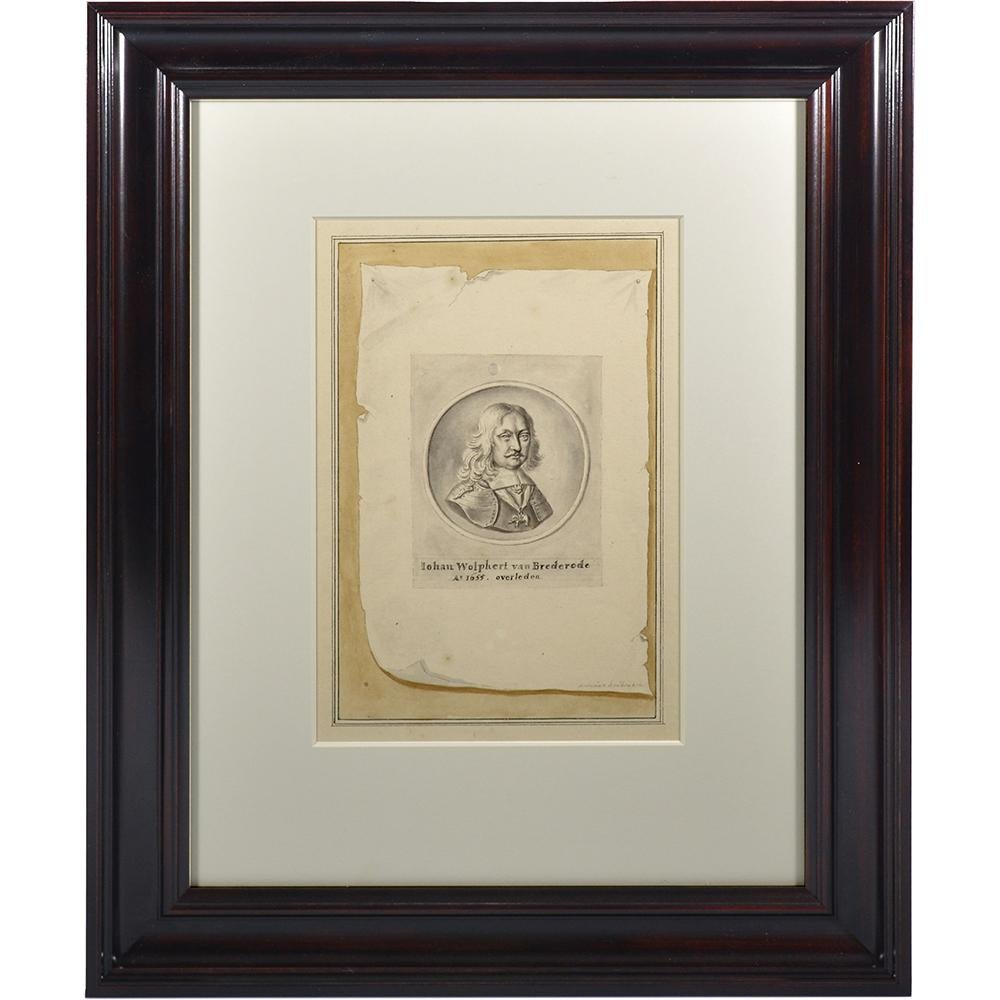 Medalla enmarcada en trampantojo de plata de principios del siglo XVIII conmemorativa de Jan Wolfert van Brederode, señor de Vianen y Ameide
 
Pluma y tinta negra con aguada gris y marrón amarillento, sobre tiza negra, dentro de líneas de encuadre