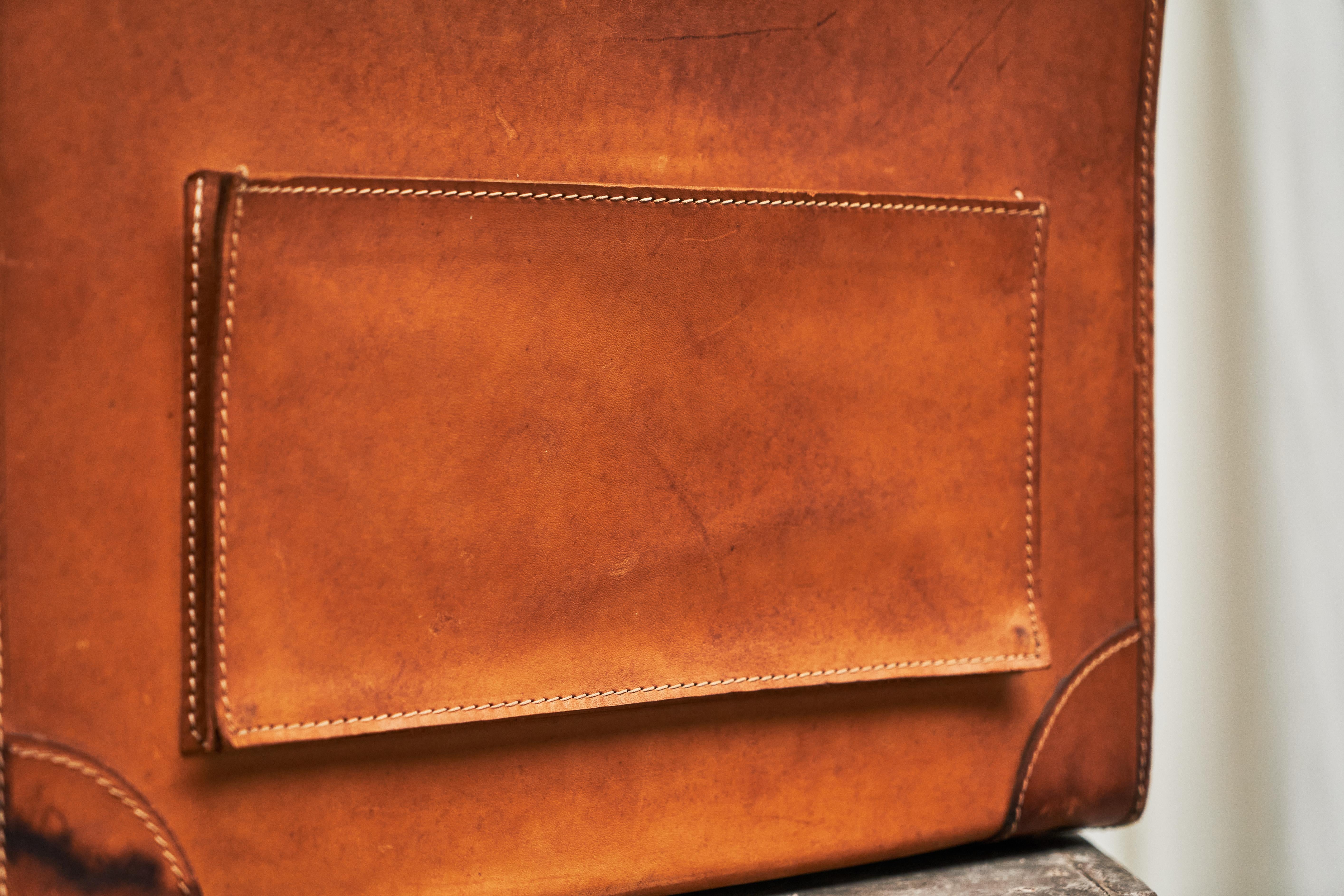 Trompe-l'oeil 'Briefcase' Magazine Stand in Patinated Cognac Leather and Canvas For Sale 3