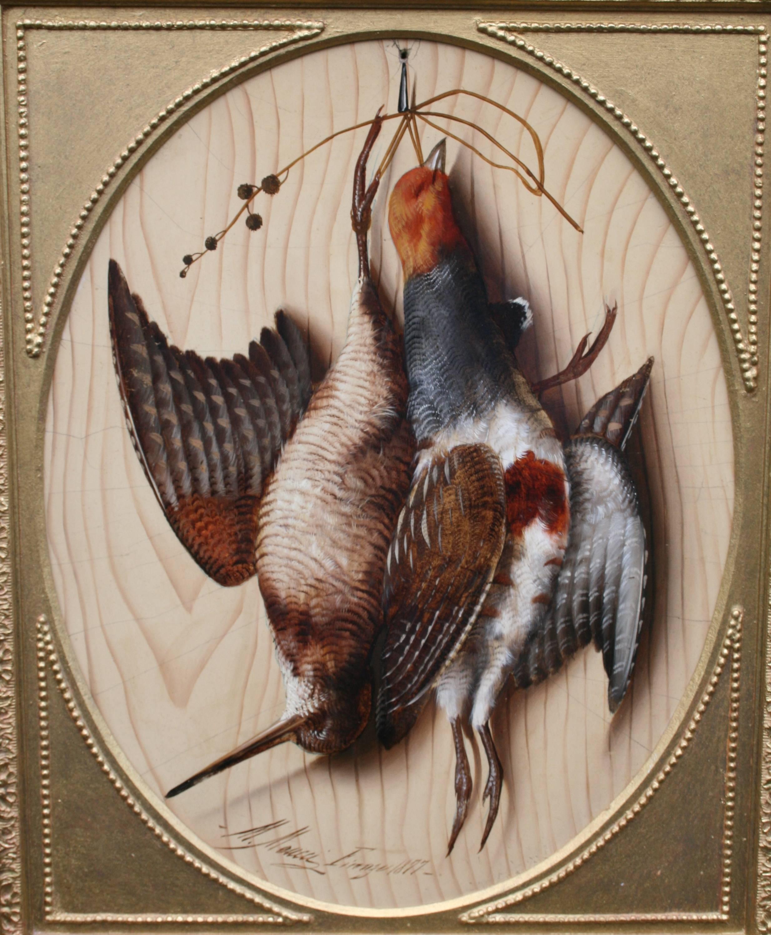 
Period 
Victorian.

Artist 
Michelangelo Meucci (Italian, 1840-1890).

Medium 
Oil on oval panel.

Frame 
51 x 69 cm / 20 x 27 in.

Subject 
Trompe l'oeil.

Signed 
Signed.

Frame 
set in qulity contemporary gilt