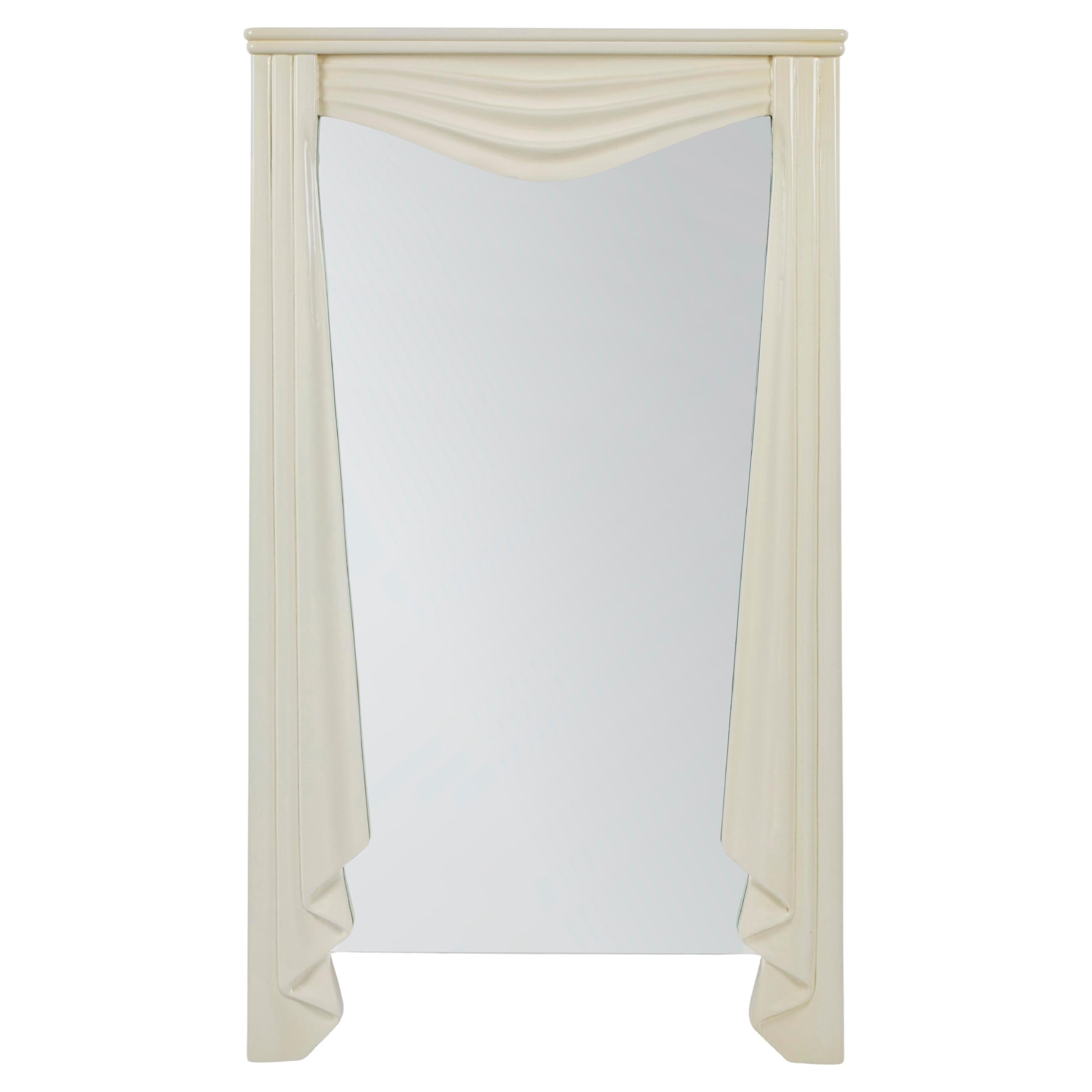 Trompe L'oeil Carved, Draped and Lacquered Mirror For Sale