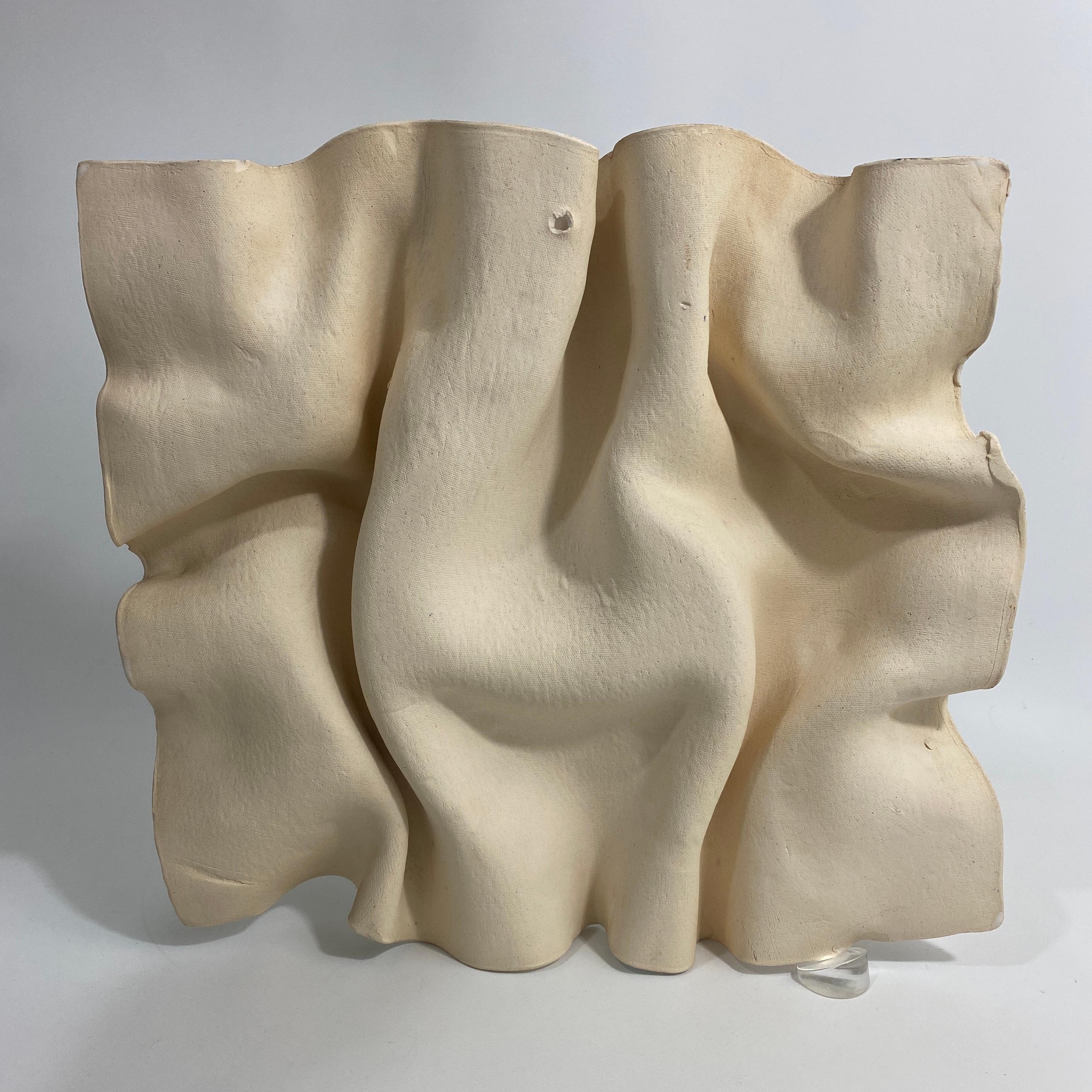 Trompe l'Oeil Crumpled Fabric Ceramic Wall Sculpture by Barbara Demery 4