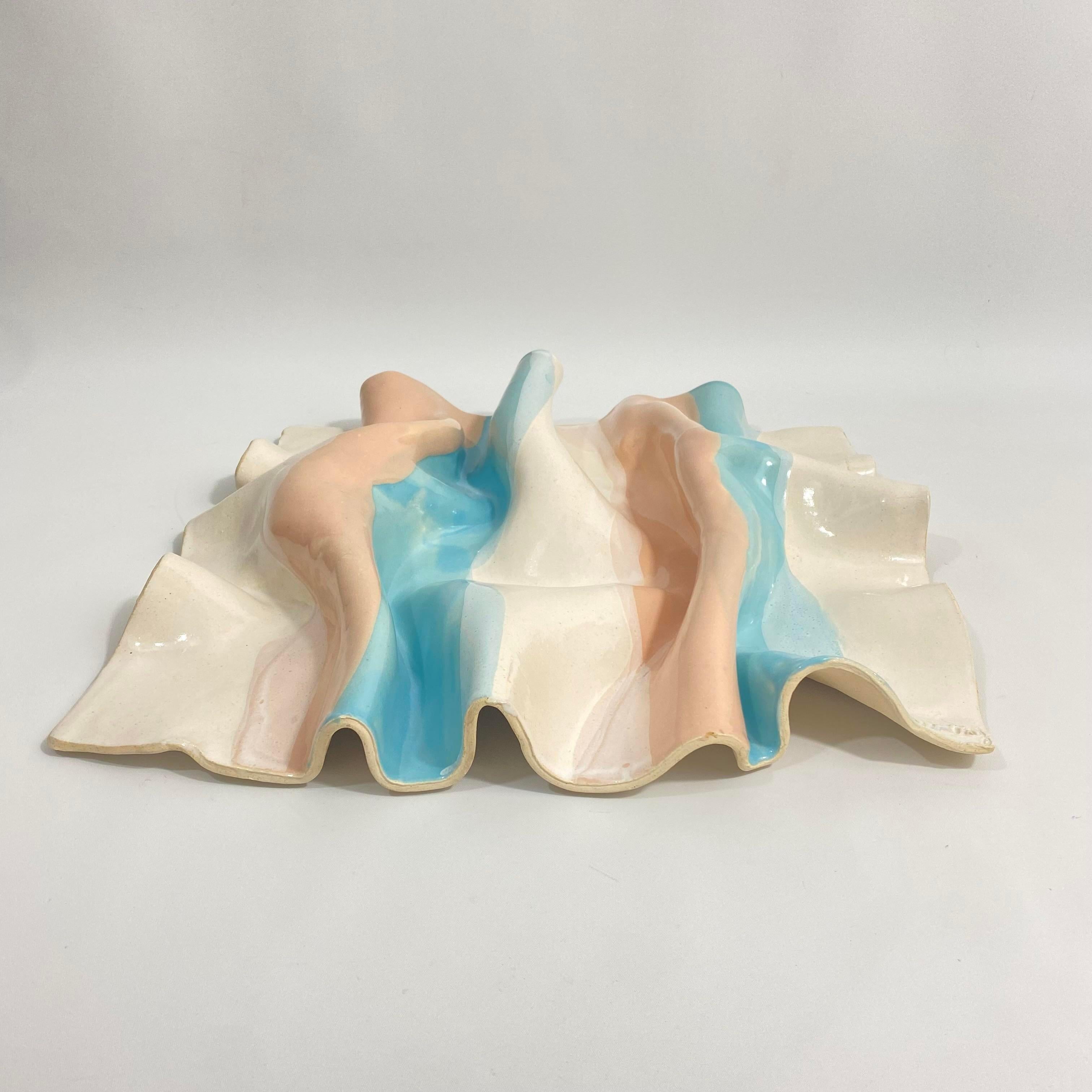 Post-Modern Trompe l'Oeil Crumpled Fabric Ceramic Wall Sculpture by Barbara Demery For Sale