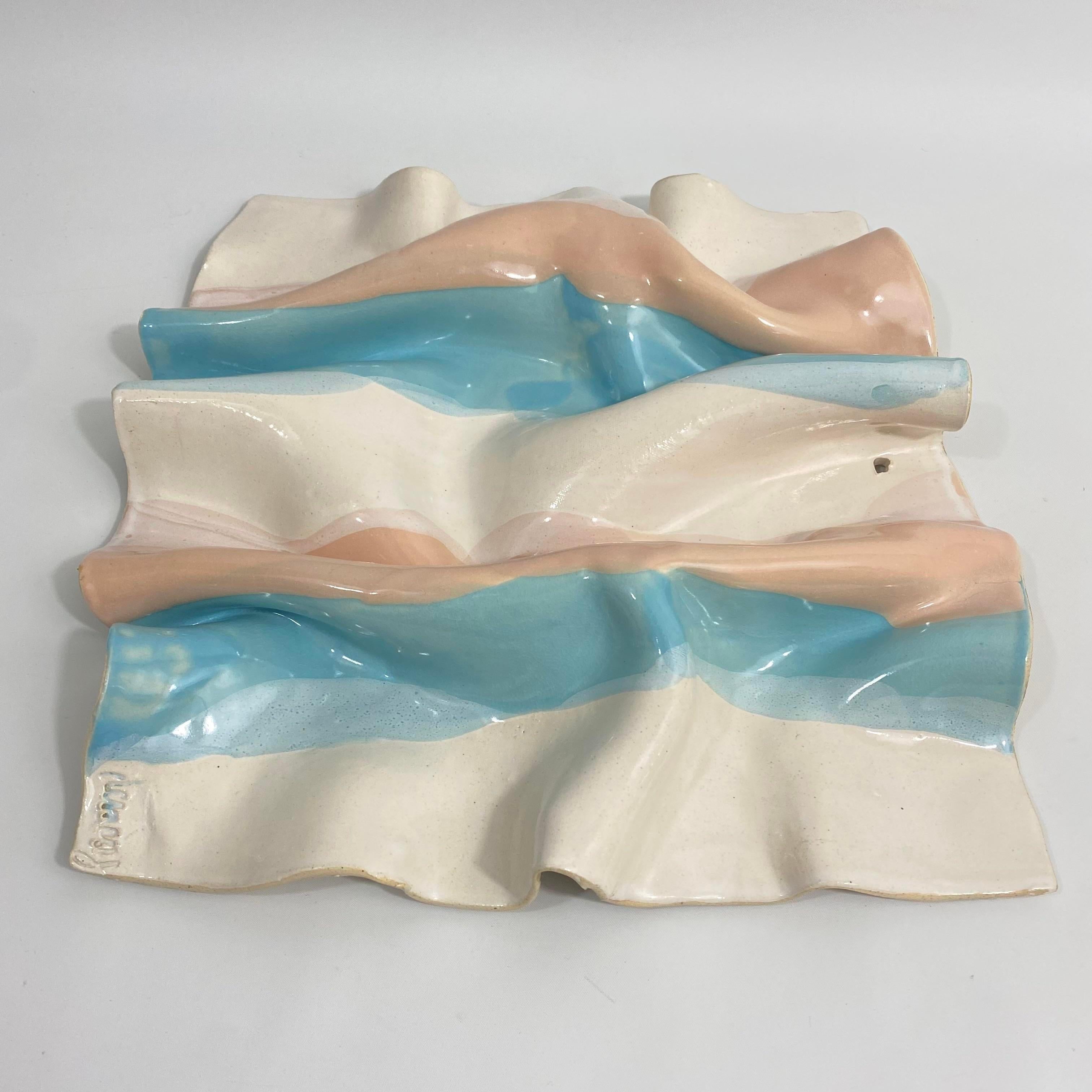 Fired Trompe l'Oeil Crumpled Fabric Ceramic Wall Sculpture by Barbara Demery