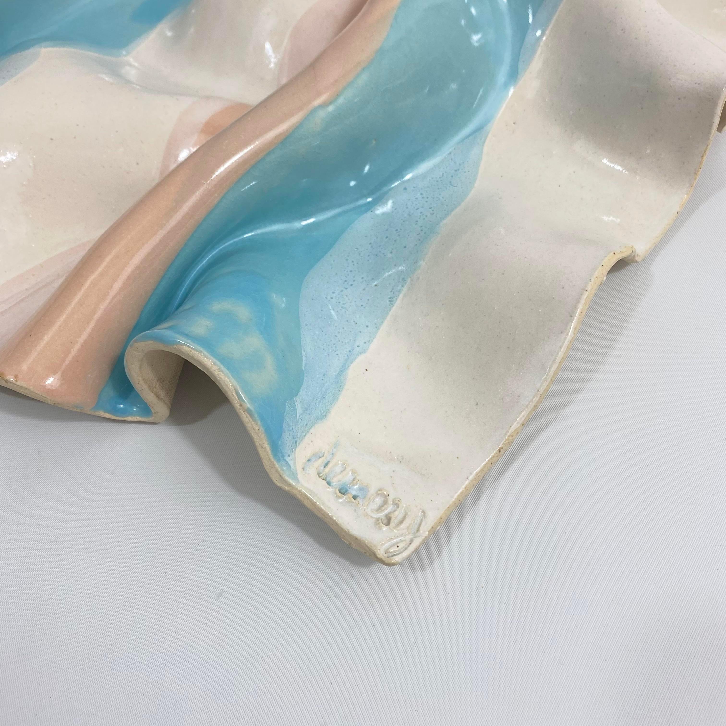 Trompe l'Oeil Crumpled Fabric Ceramic Wall Sculpture by Barbara Demery For Sale 2