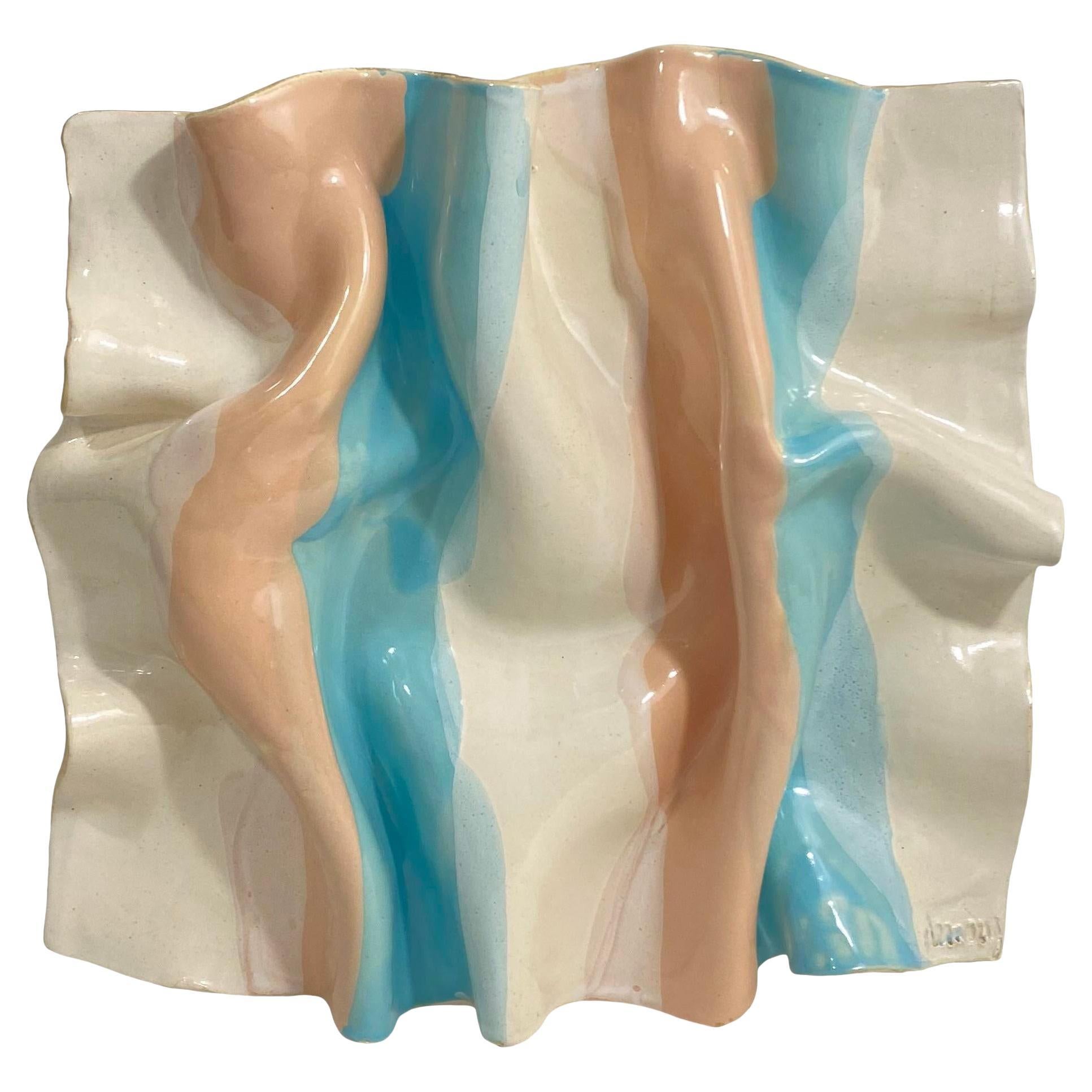 Trompe l'Oeil Crumpled Fabric Ceramic Wall Sculpture by Barbara Demery For Sale