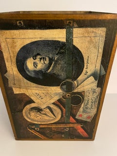Cubo de Basura Trompe L'Oeil Decoupage, Madera Neoclásico, Italia, S. XX