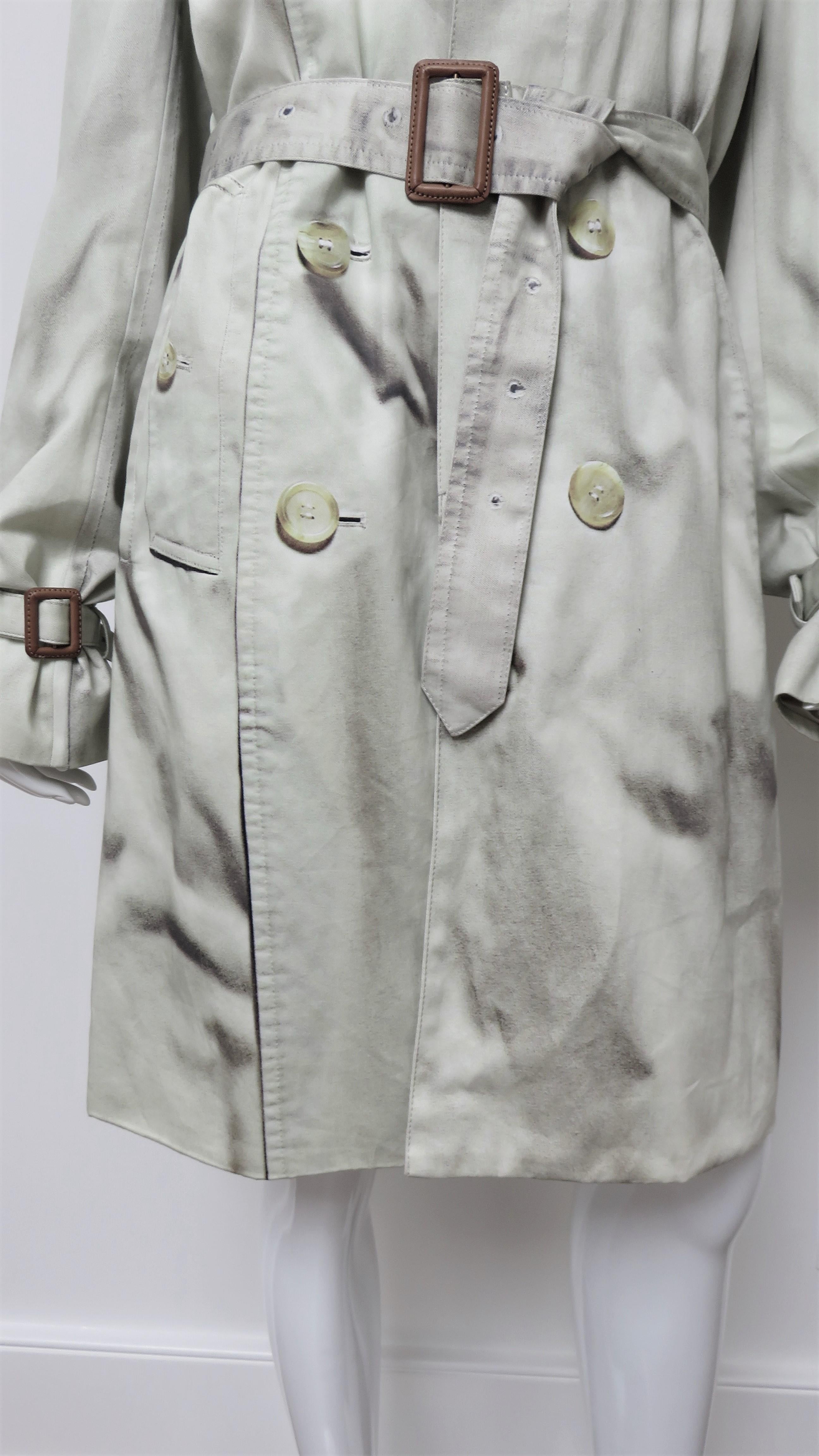 Gray Trompe L'oeil Oversize Belted Trench Coat For Sale