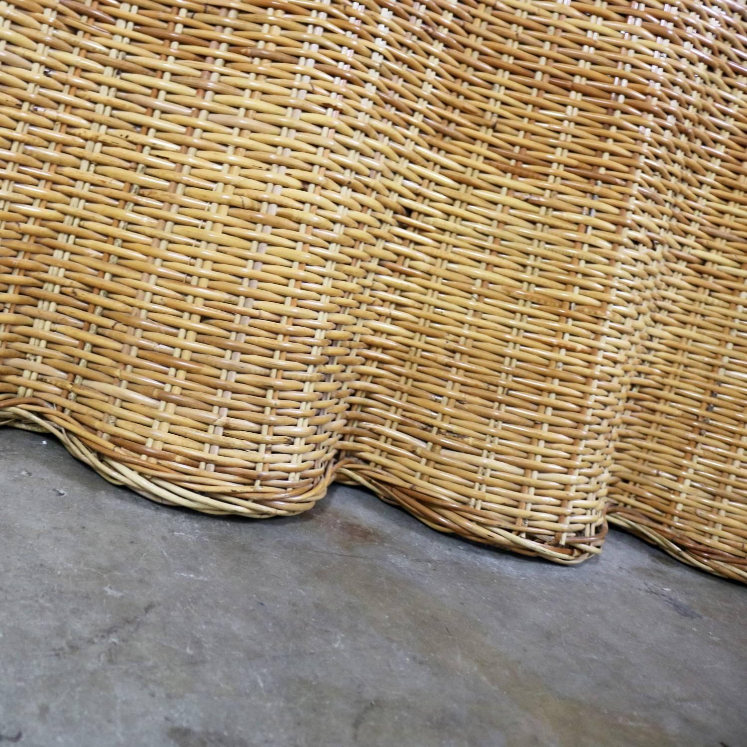 Trompe L’oeil Draped Natural Rattan Wicker Long Console Sofa Table Vintage 6