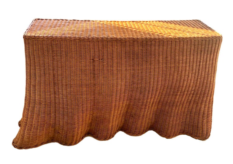 Trompe L Oeil Draped Wicker Console Table At 1stdibs