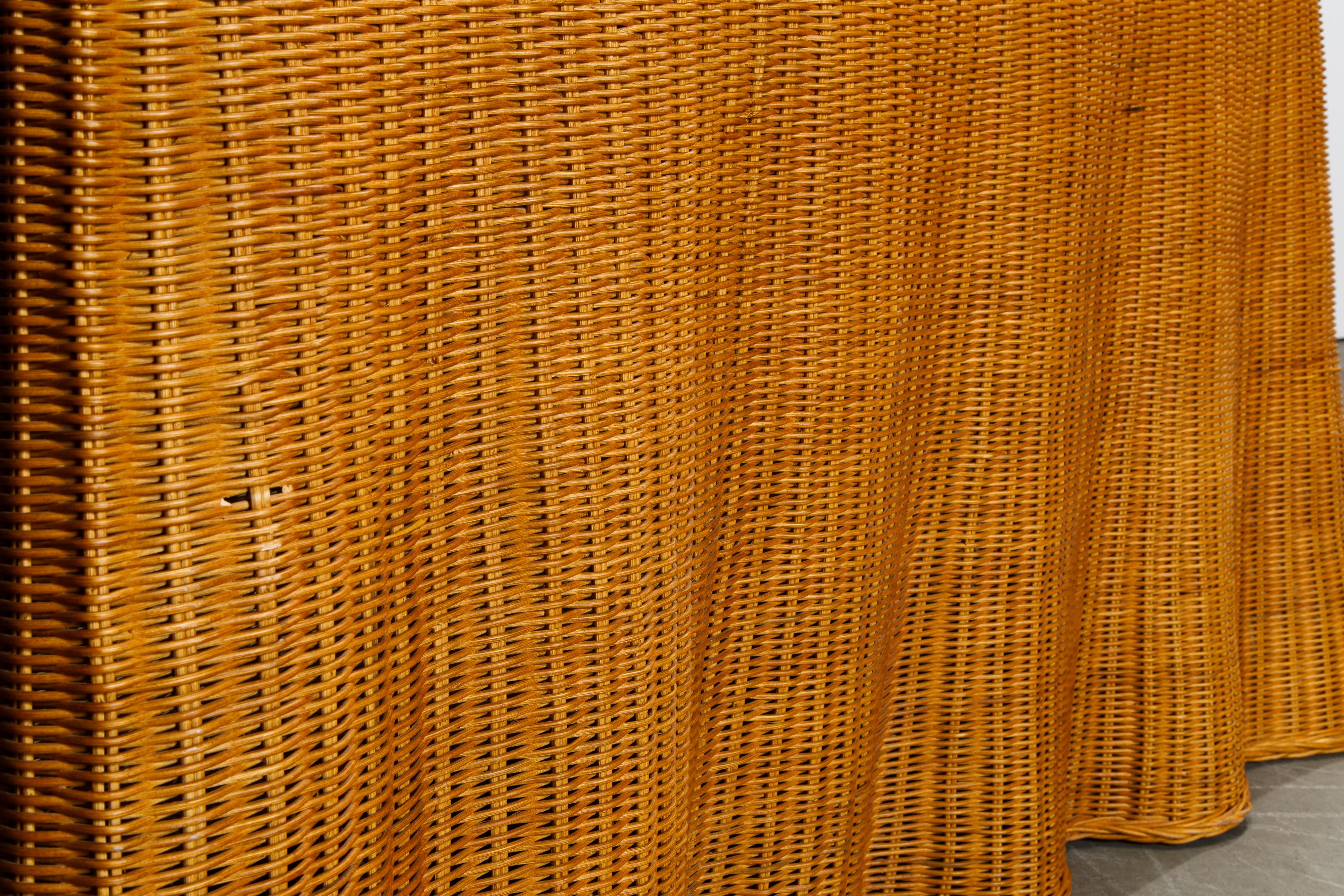 Trompe L'œil Draped Wicker Console Table with Glass Top, c 1990s 8