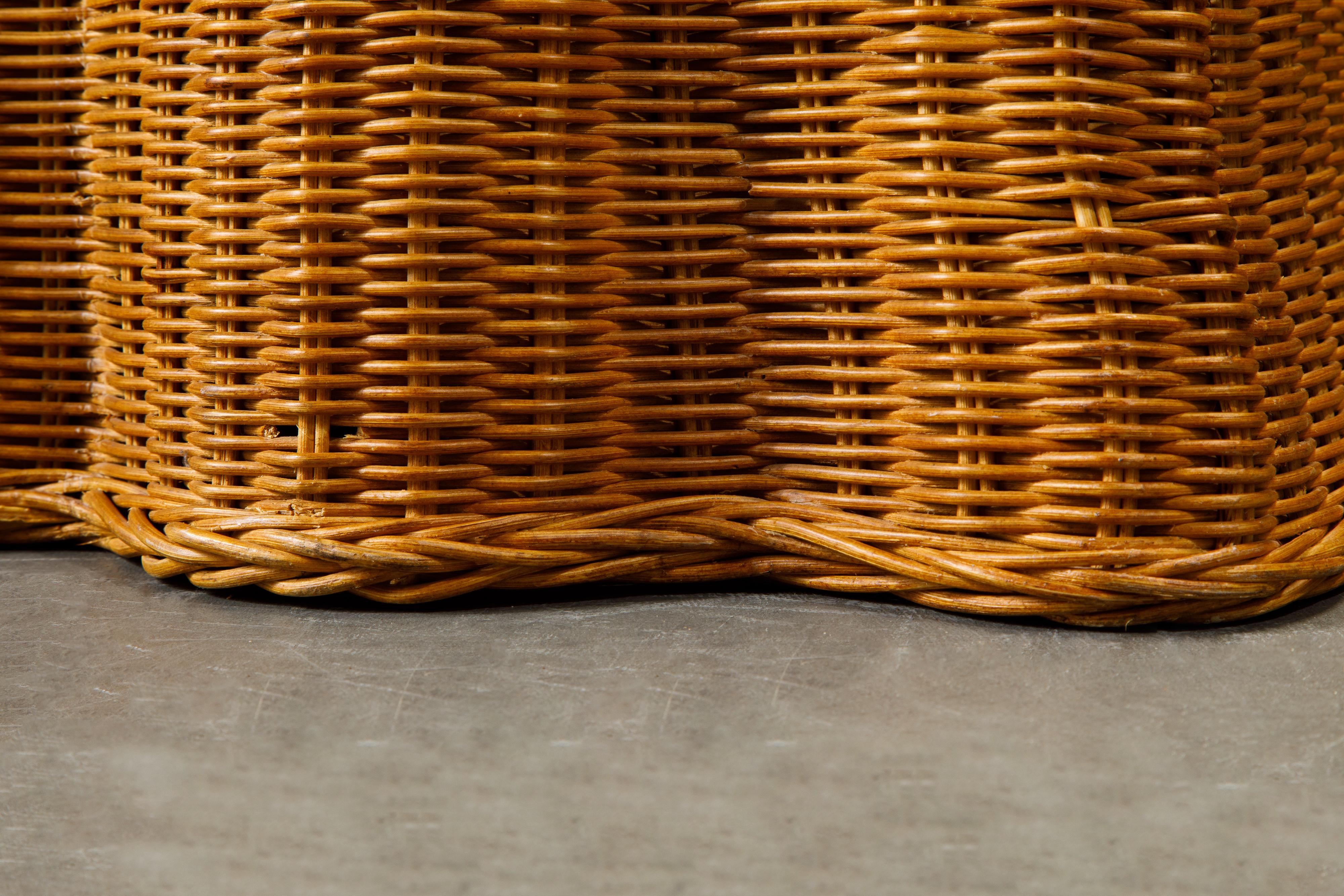 Trompe L'œil Draped Wicker Console Table with Glass Top, c 1990s 11