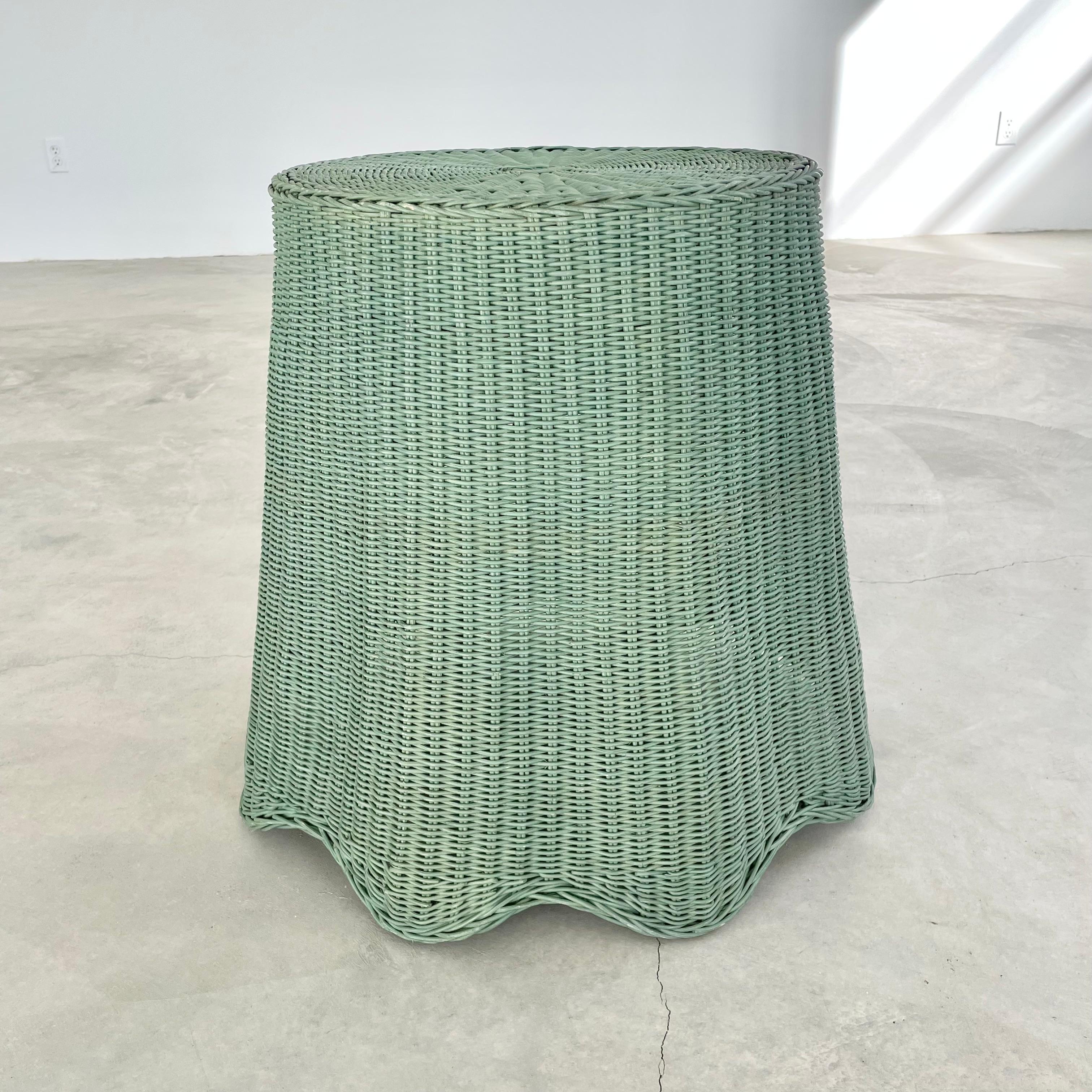 American Trompe L'oeil Draped Wicker Side Table For Sale