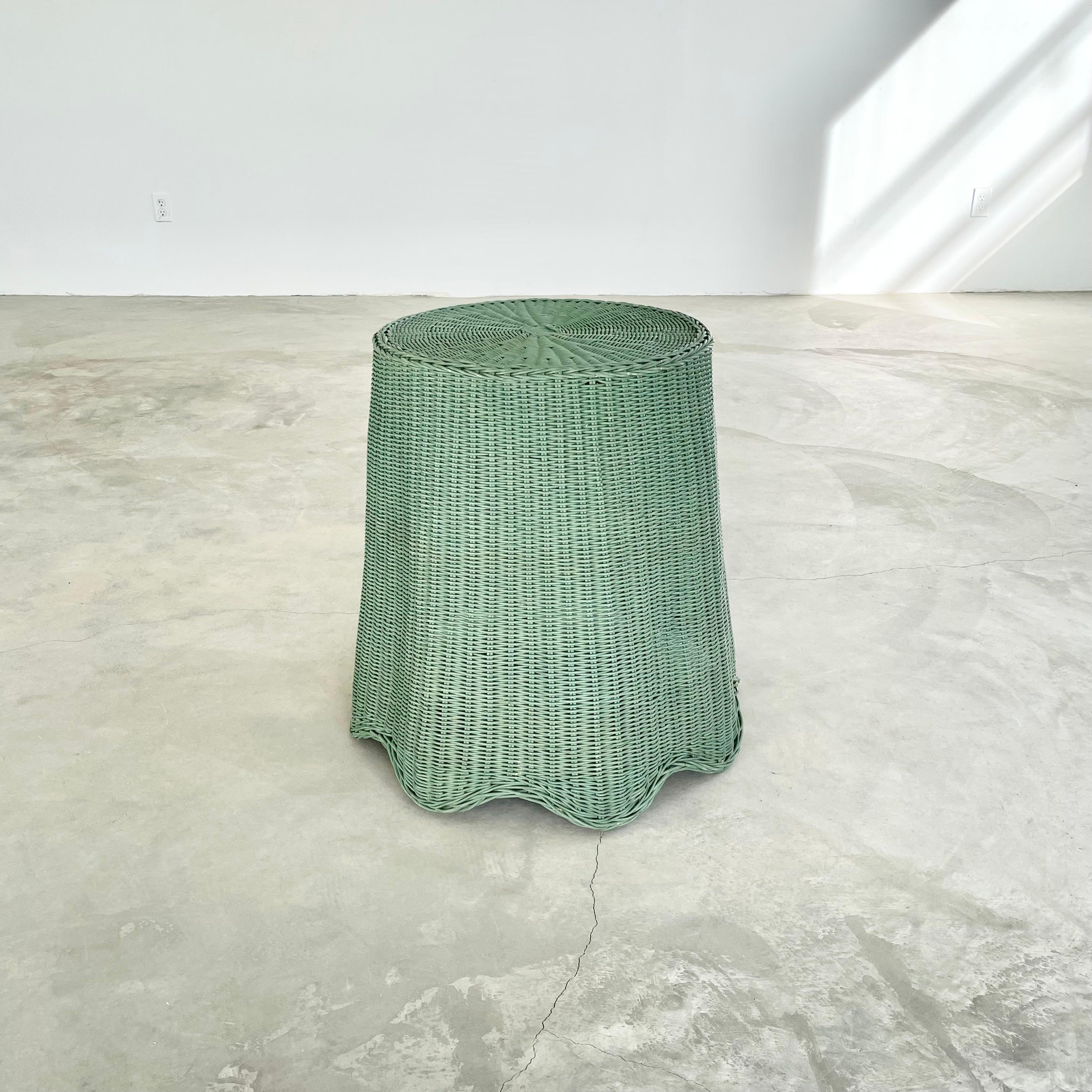 Trompe L'oeil Draped Wicker Side Table In Good Condition For Sale In Los Angeles, CA