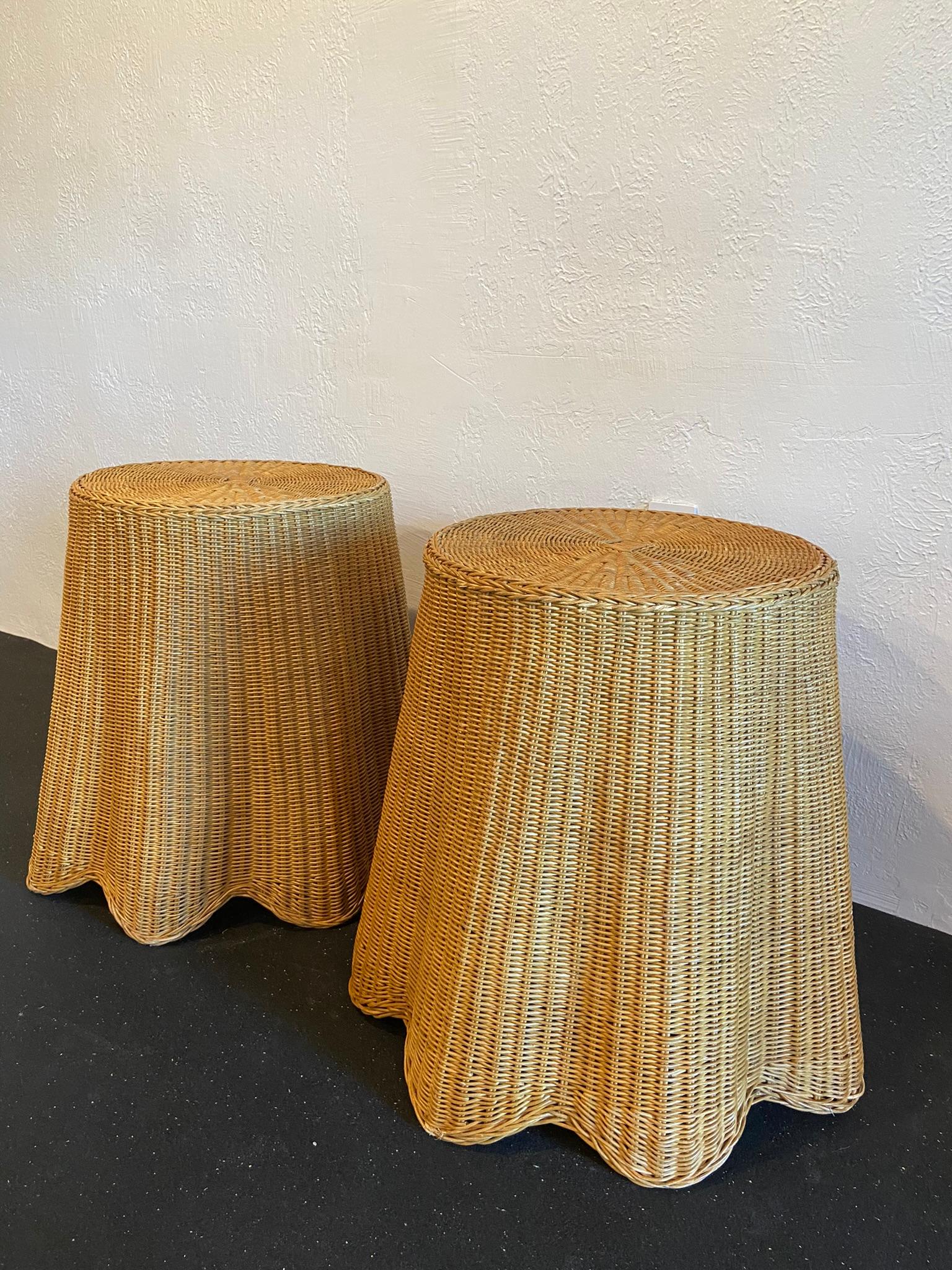 Trompe L'oeil Draped Wicker Tables, a Pair 4
