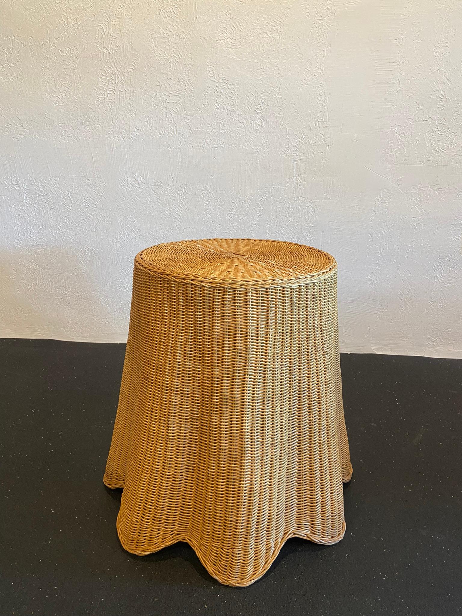 Hollywood Regency Trompe L'oeil Draped Wicker Tables, a Pair