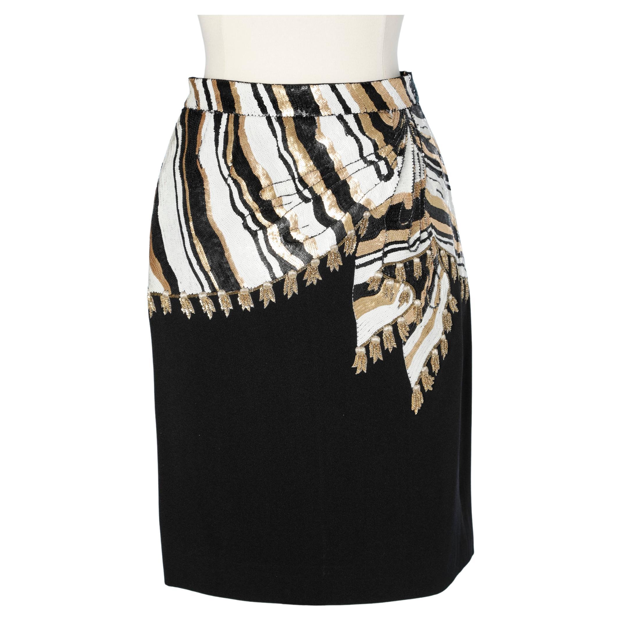 "Trompe l'oeil" evening skirt with sequin embroidered on crêpe Valentino Night For Sale