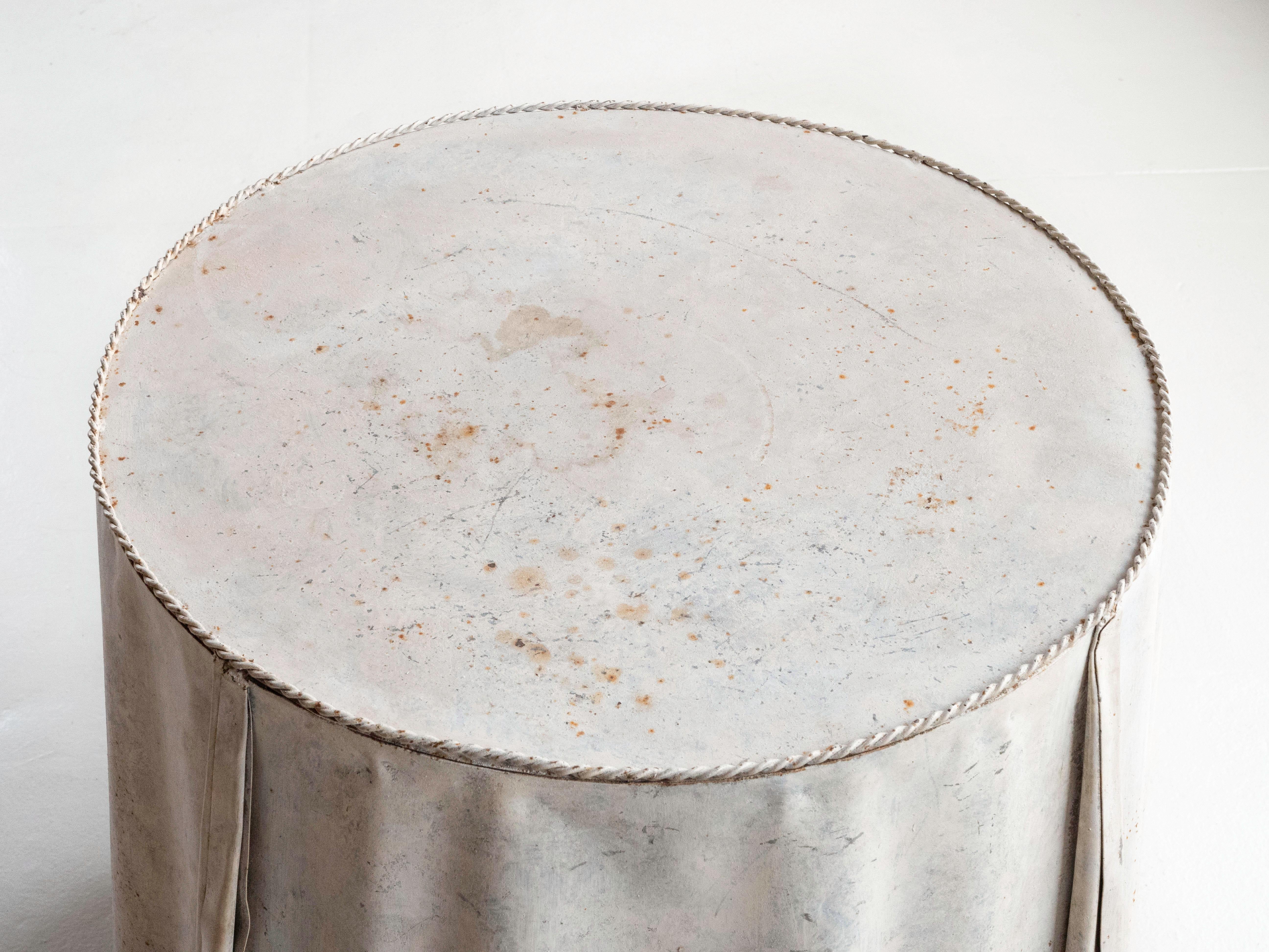 Trompe L'oeil Galvanized Steel Draped Occasional Table, Made in Italy 6