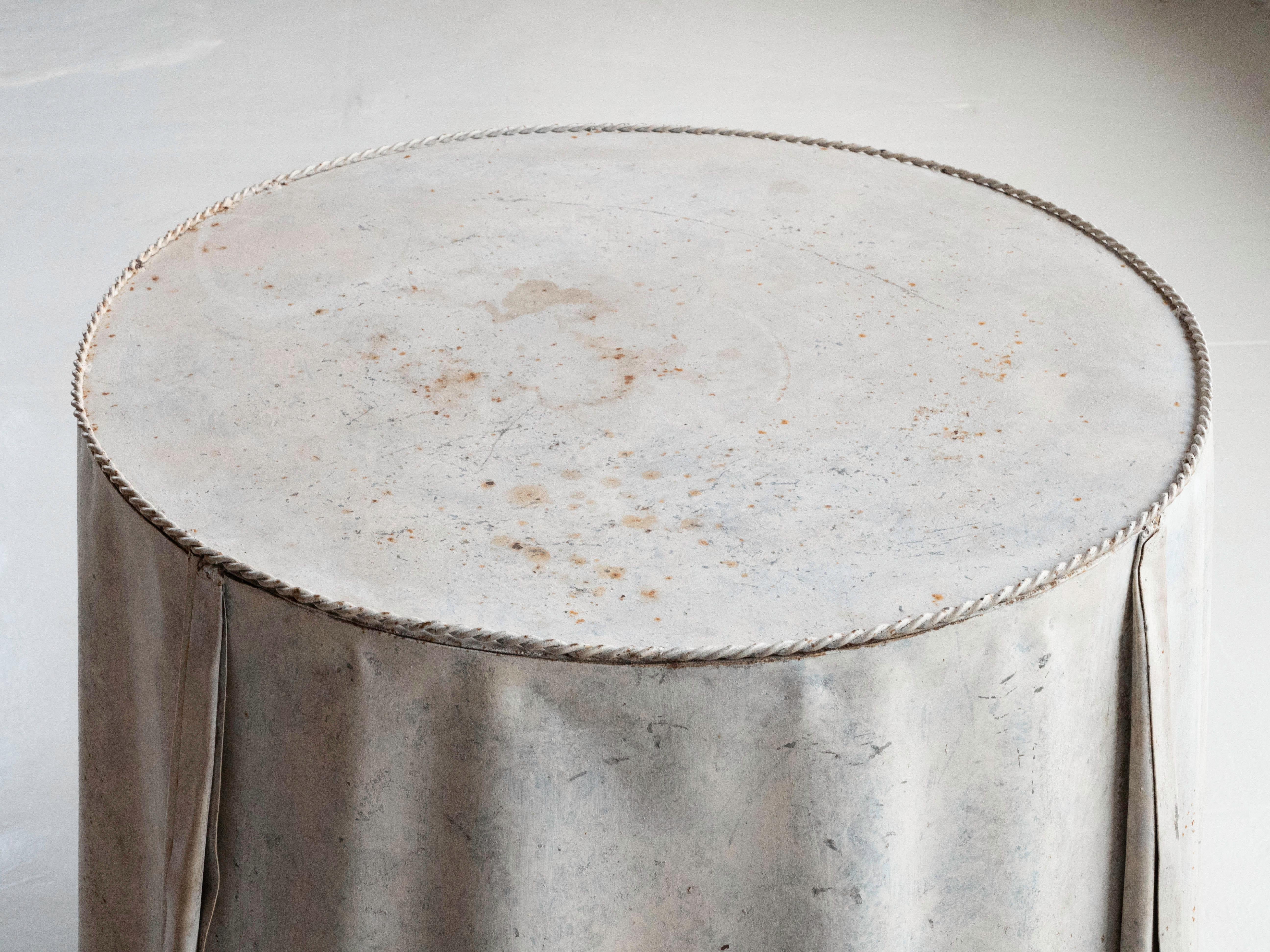 Mid-Century Modern Trompe L'oeil Galvanized Steel Draped Occasional Table, Made in Italy