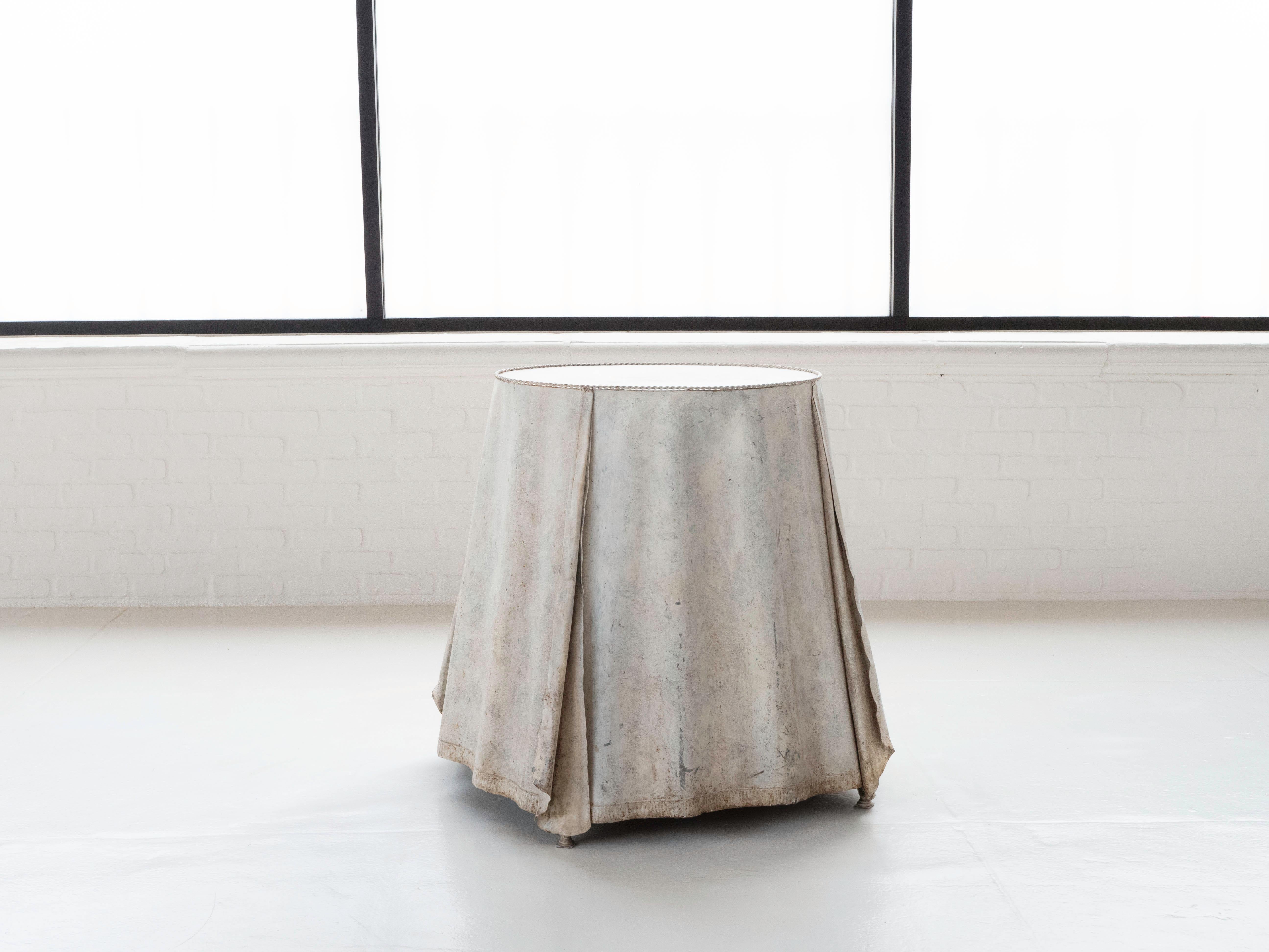 Trompe L'oeil Galvanized Steel Draped Occasional Table, Made in Italy 2