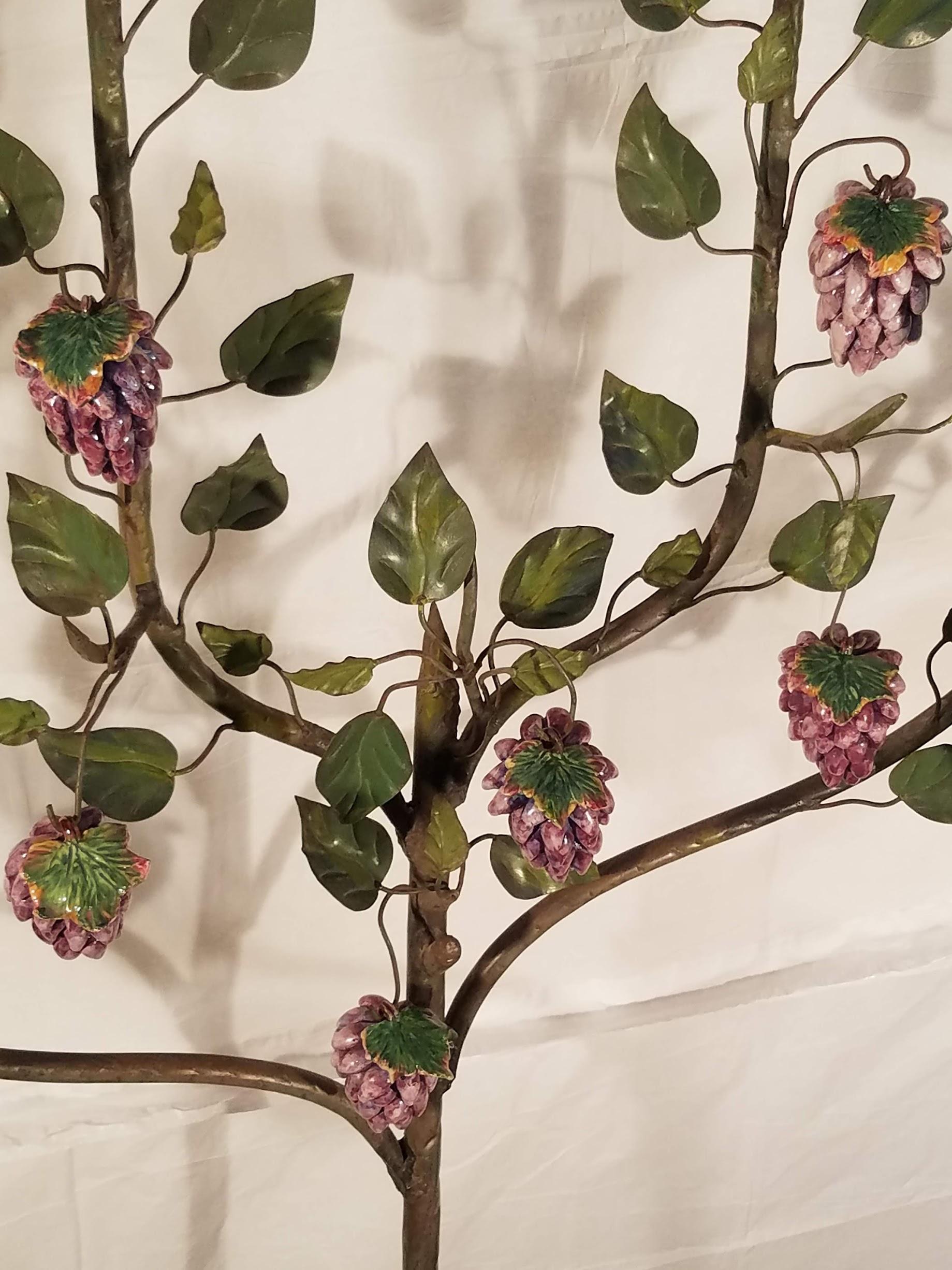 Hand Painted Grape Vines with Clusters of Majolica Grapes Deruta, circa 1940 4