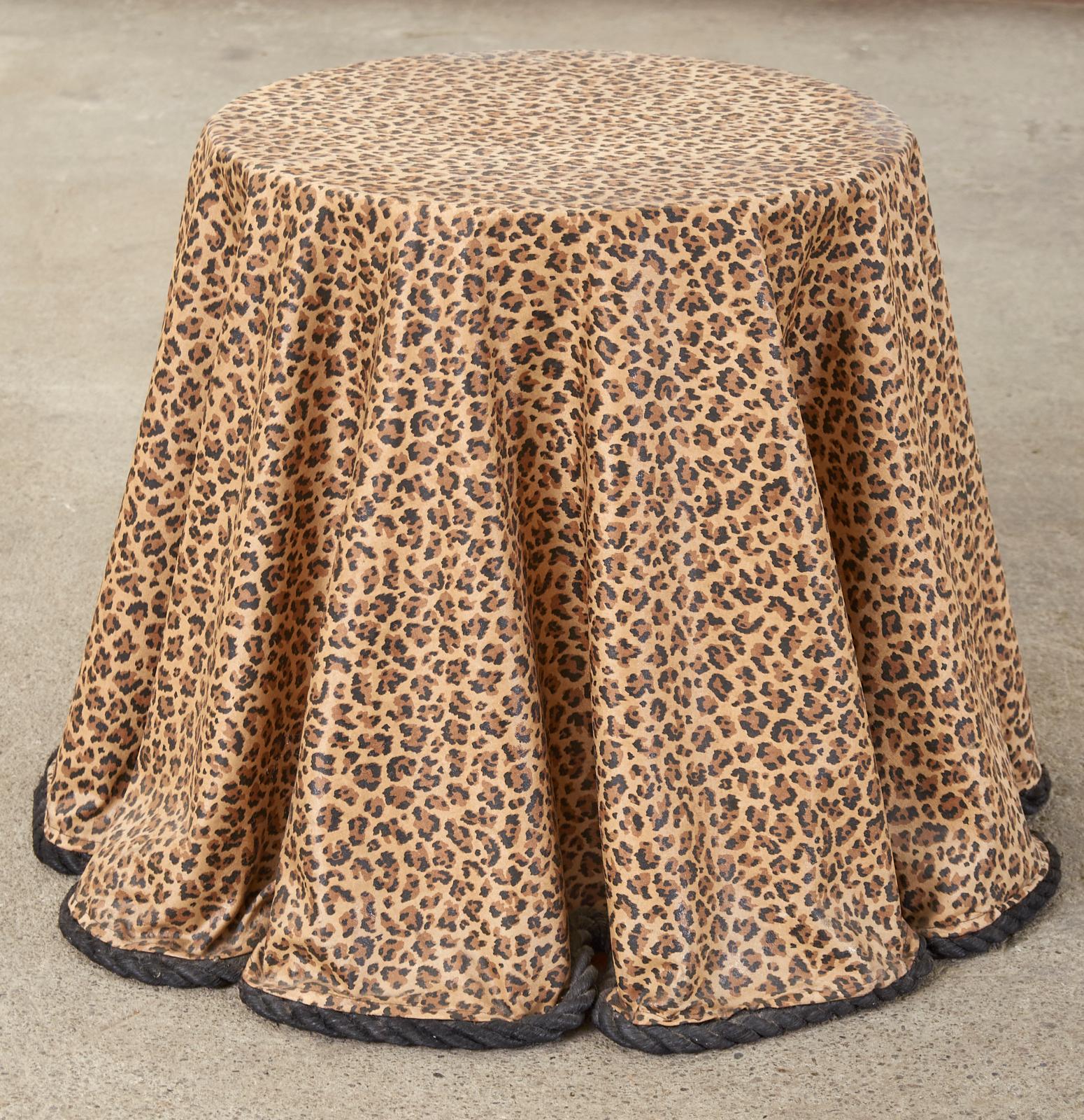 American Trompe L'oeil Hollywood Regency Draped Leopard Drinks Table