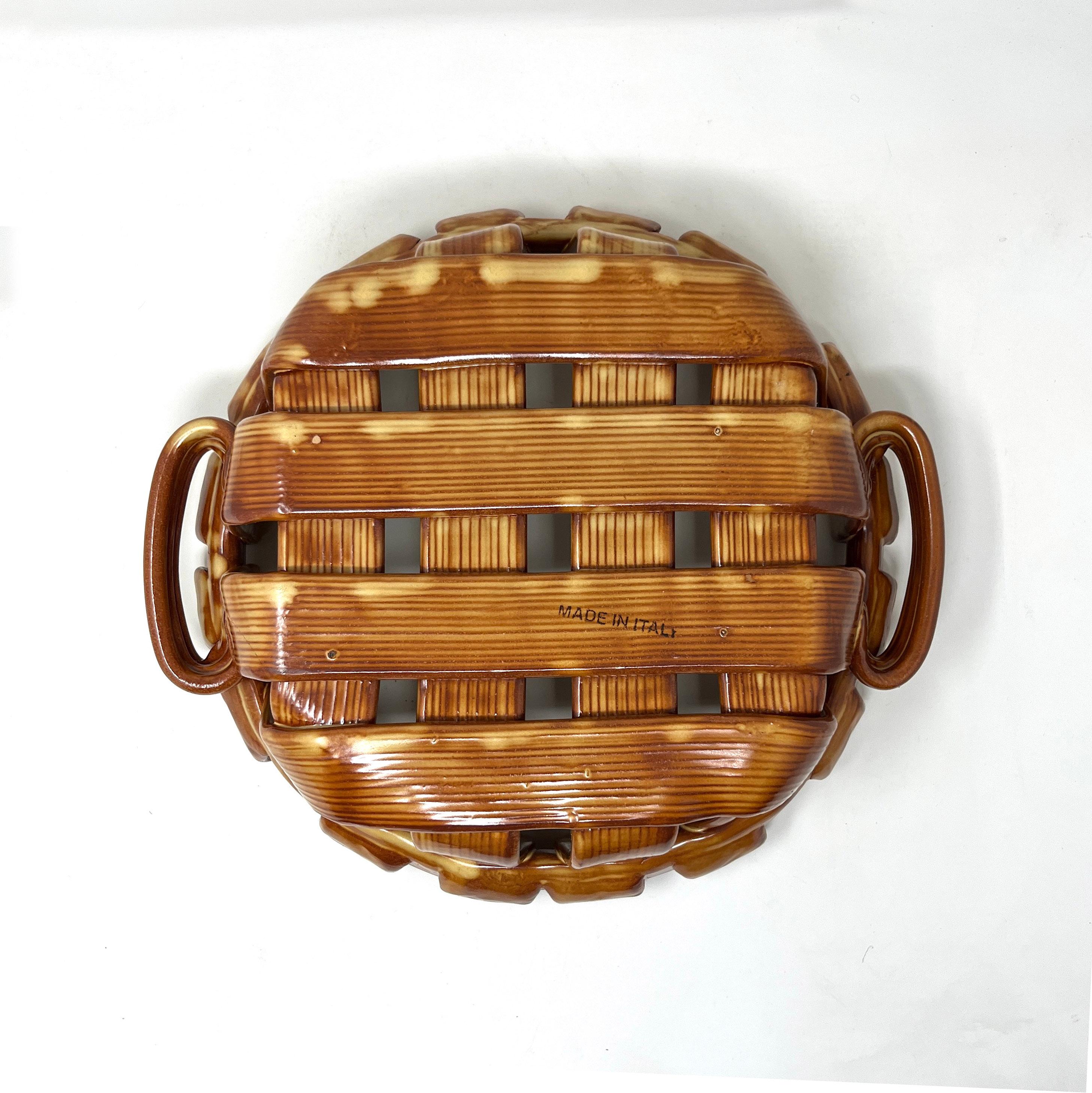Trompe L'Oeil Italian Ceramic Woven Basket For Sale 1