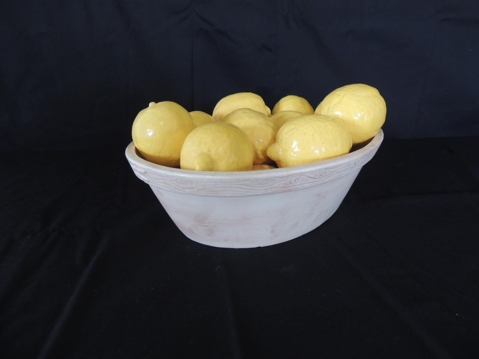 Italian Trompe-L'oeil Lemons inside Faux Wooden Porcelain Basket