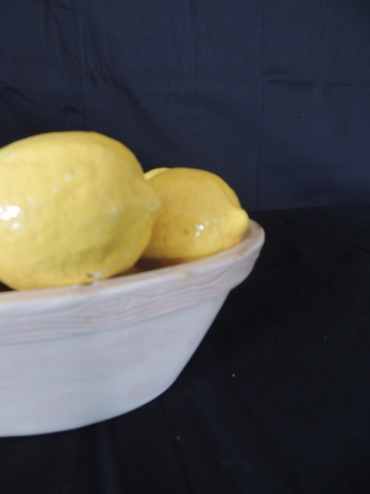 Trompe-L'oeil Lemons inside Faux Wooden Porcelain Basket In Good Condition In Oakland Park, FL