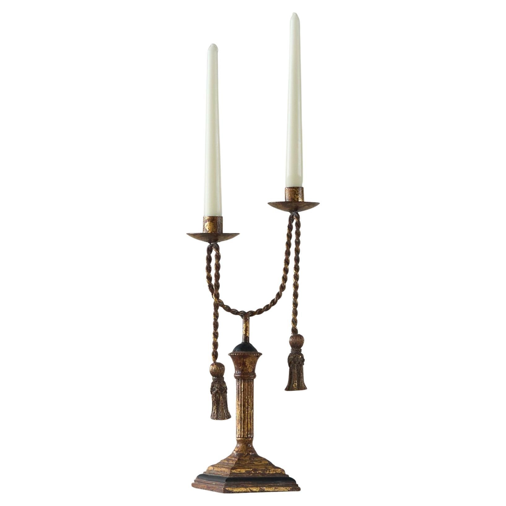Trompe-l'œil Neoclásico Candelabro de cuerda y borla Años 70 en venta