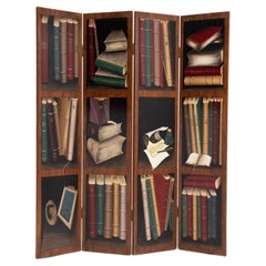 Retro Trompe L''Oeil Painted Books 4 Panel Screen Room Divider After Maitland Smith