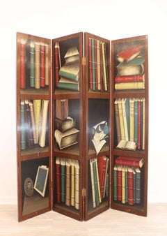 Trompe L'Oeil Painted Books 4 Panel Screen & Room Divider
