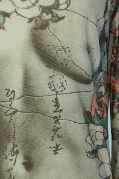 T-shirt elasticizzata con stampa trompe l'oeil e manica lunga Jean Paul Gaultier