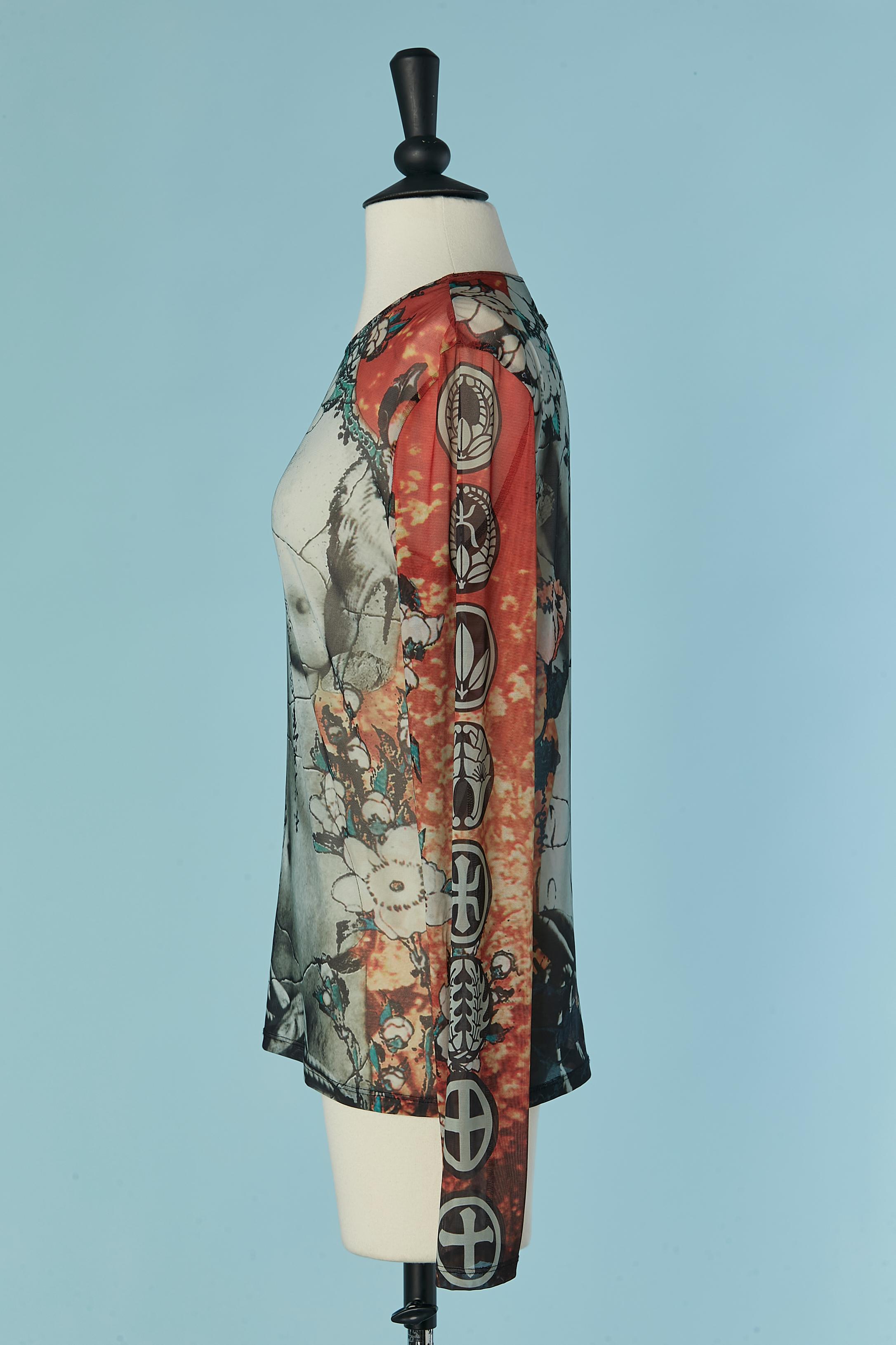 Women's Trompe l'oeil printed stretch tee-shirt with long sleeve Jean-Paul Gaultier For Sale