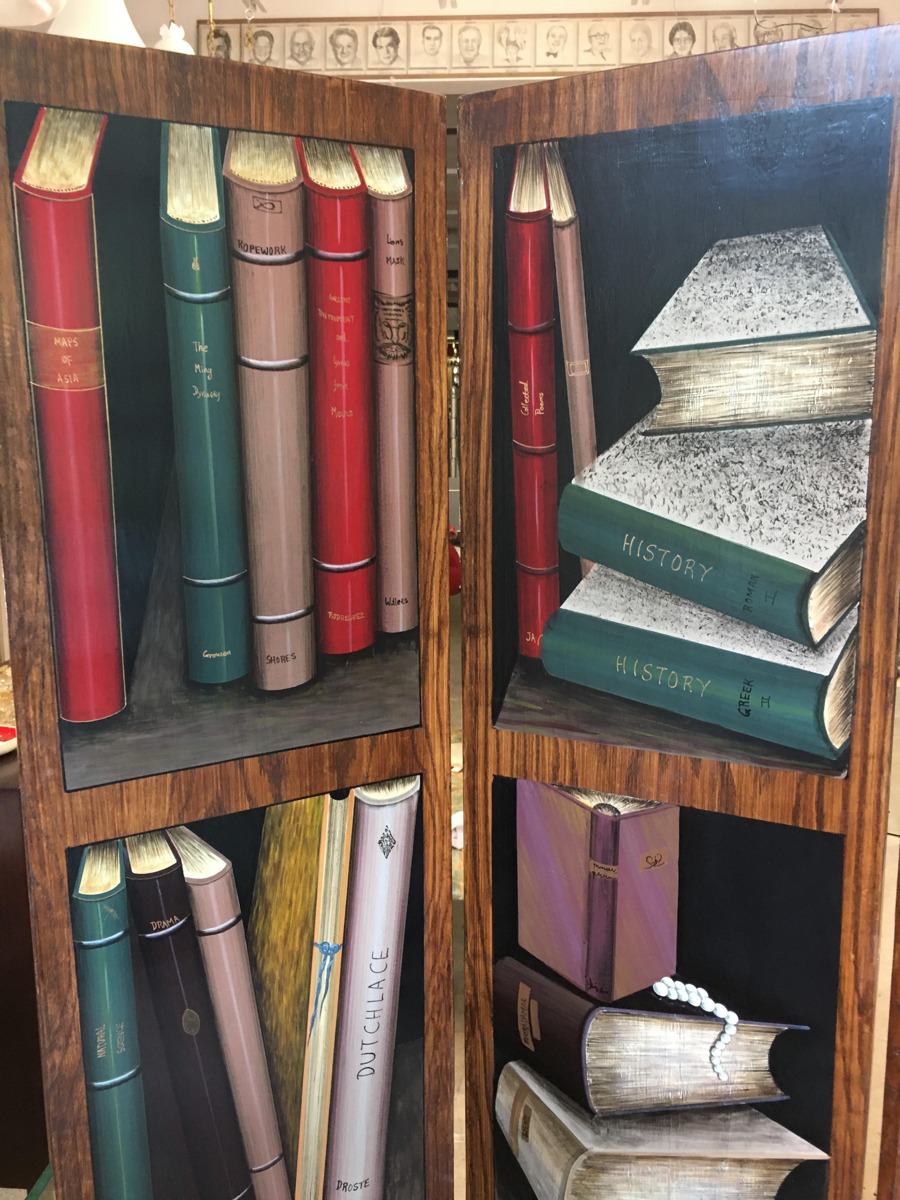 Trompe l'Oeil Screen of Four Panels with Painted Books 2